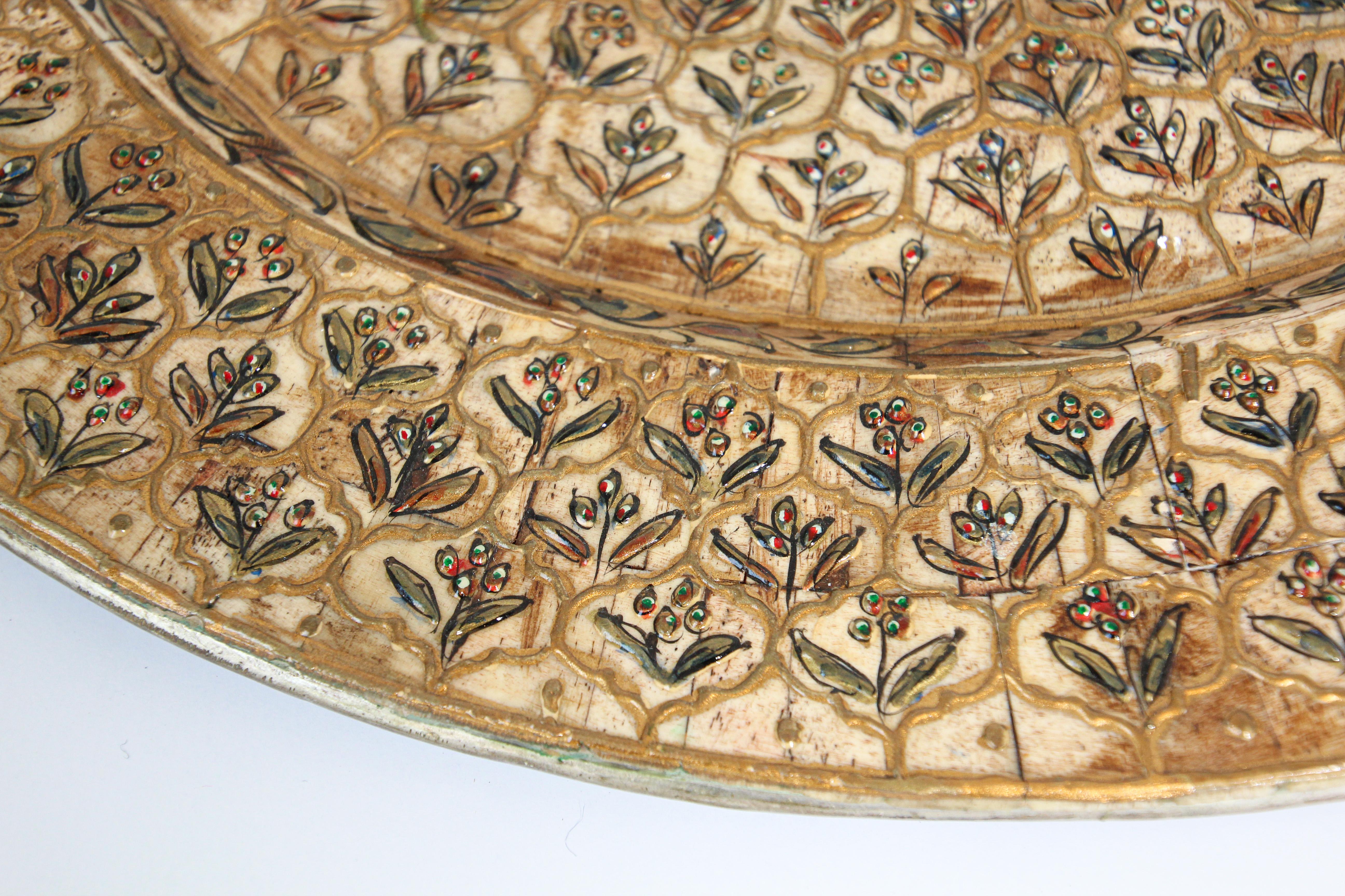 Indian Mughal style Overlaid and Hand Painted Metal Platter For Sale 6