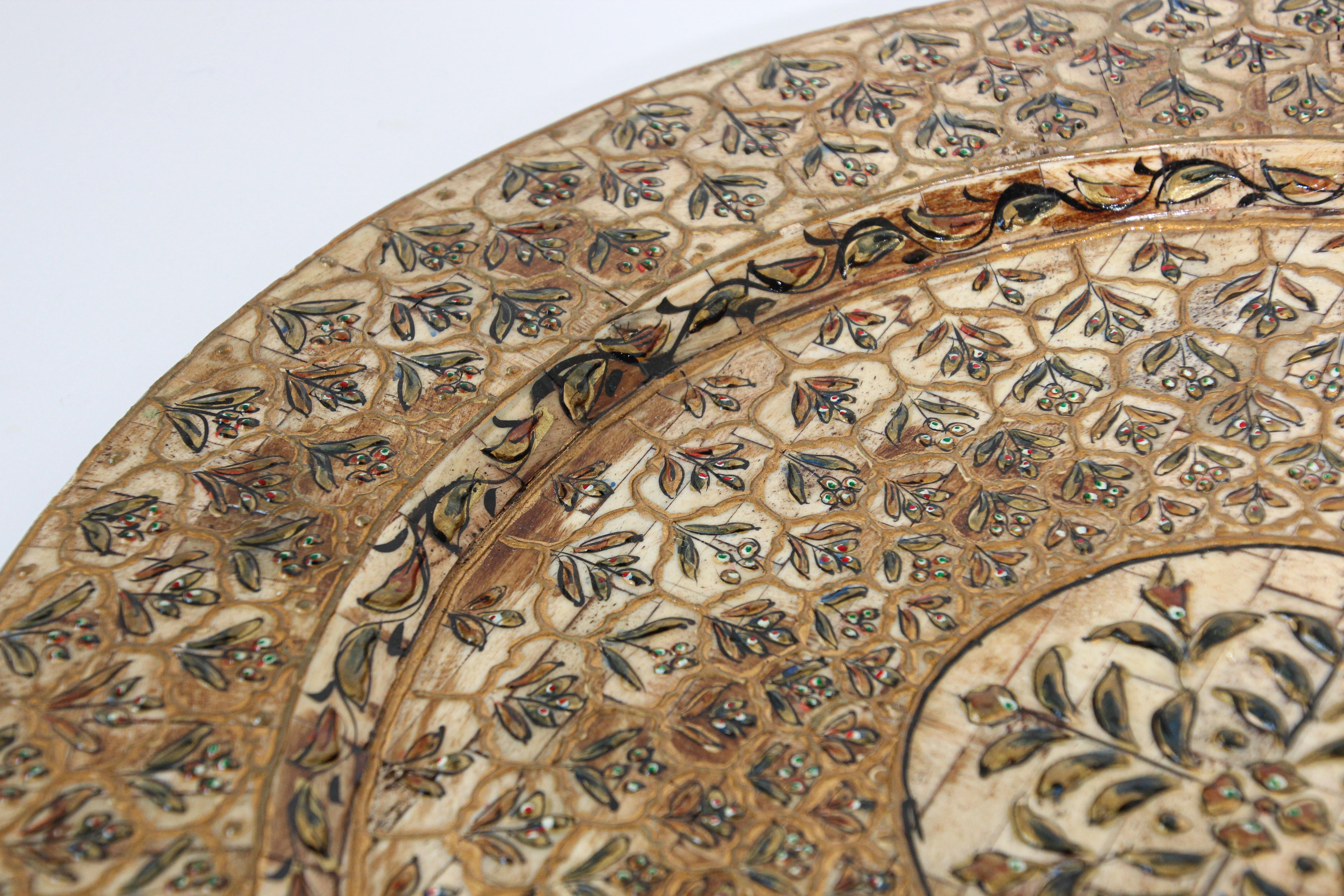 Indian Mughal style Overlaid and Hand Painted Metal Platter For Sale 8