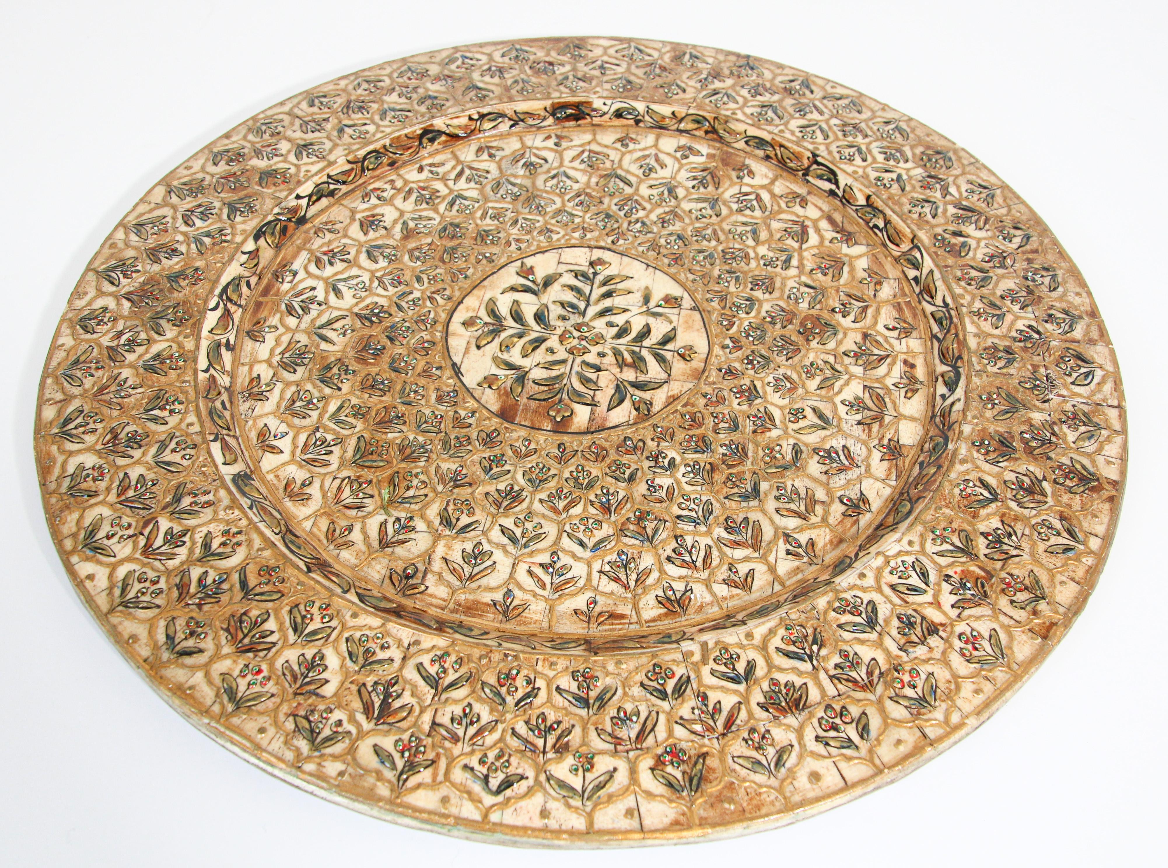 Indian Mughal style Overlaid and Hand Painted Metal Platter For Sale 9