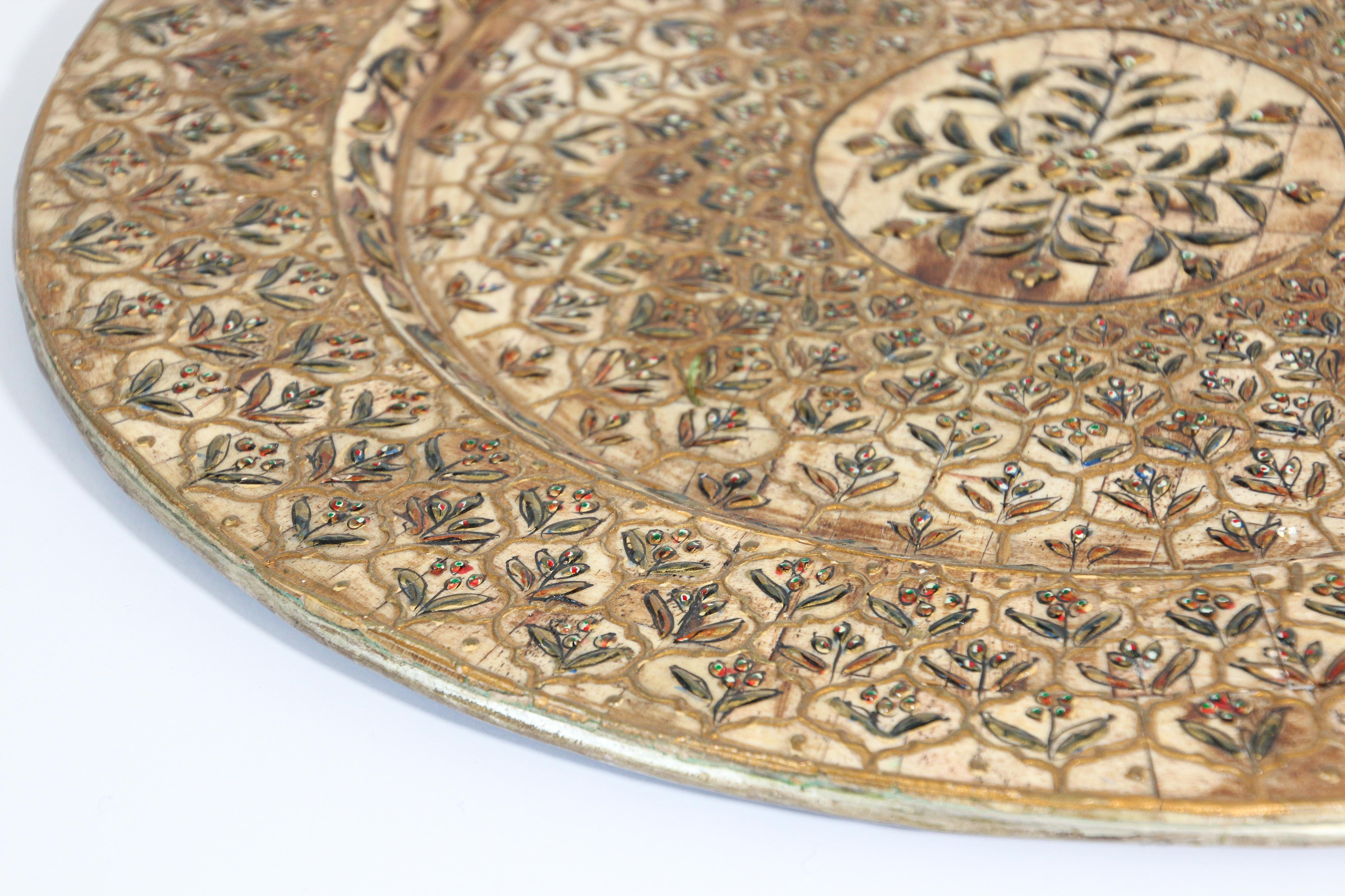 Hand-Painted Indian Mughal style Overlaid and Hand Painted Metal Platter For Sale