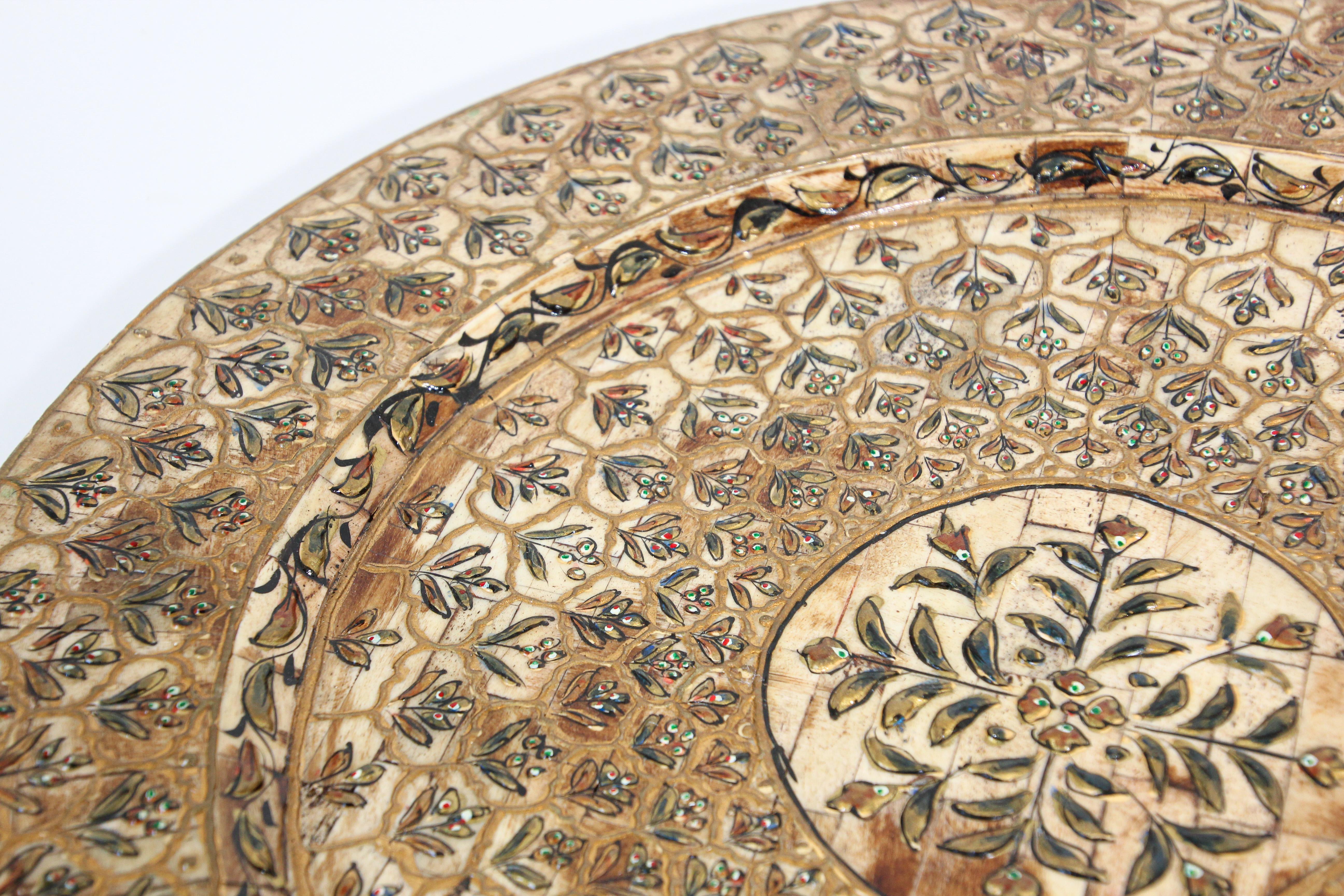 Indian Mughal style Overlaid and Hand Painted Metal Platter For Sale 2