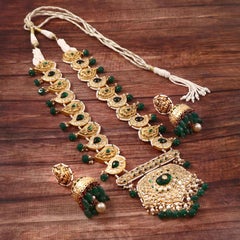 Royal queen Natural polki Diamonds gemstones gold foil necklace set with jhumka