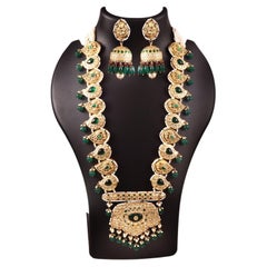 Royal queen Natural polki Diamonds gemstones gold foil necklace set with jhumka