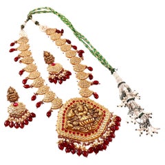 Royal couture polki Diamonds gemstones pearl gold foil goddess long necklace set