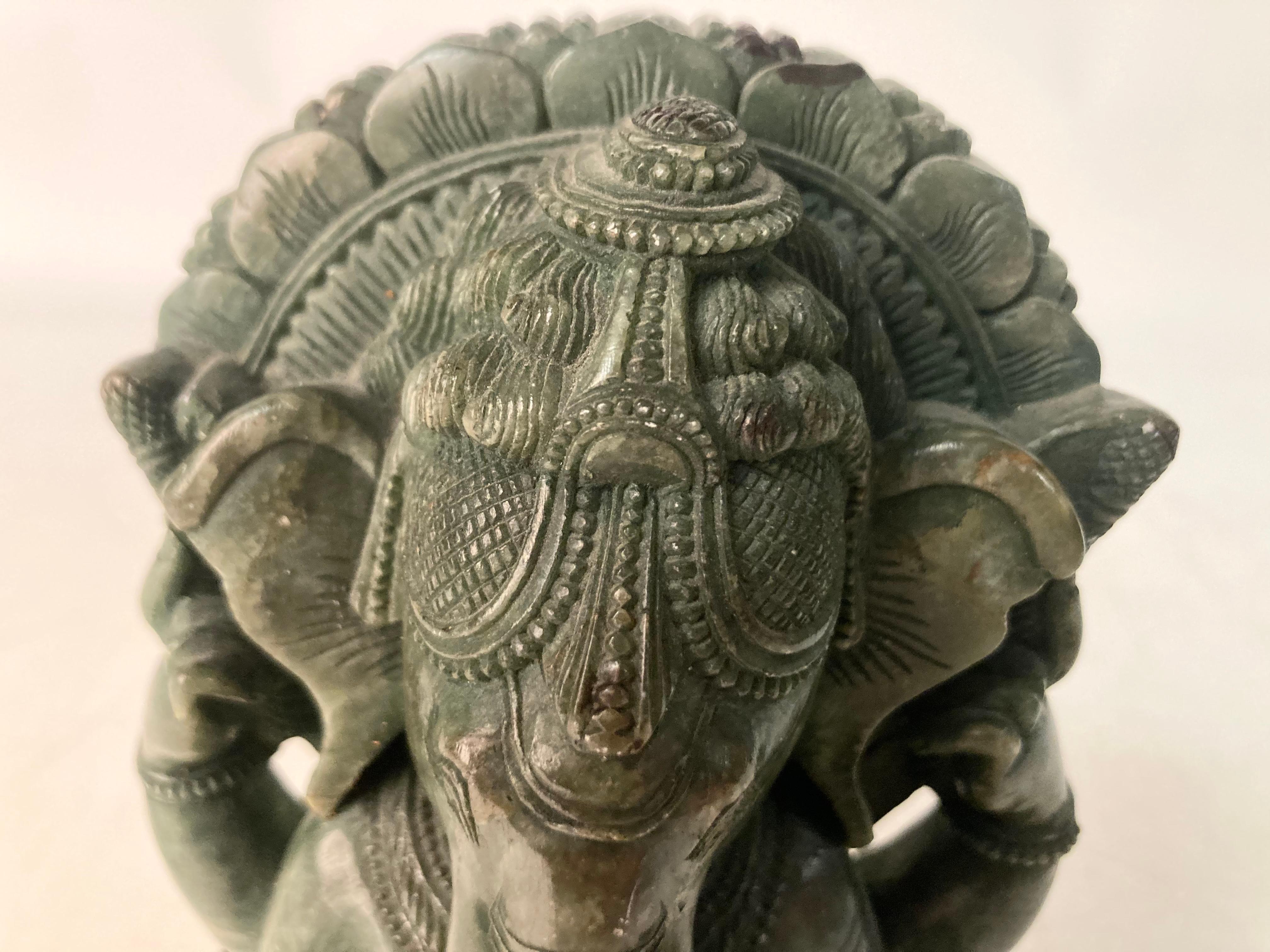 Spinach Green Onyx Sculpture of Ganesha 4