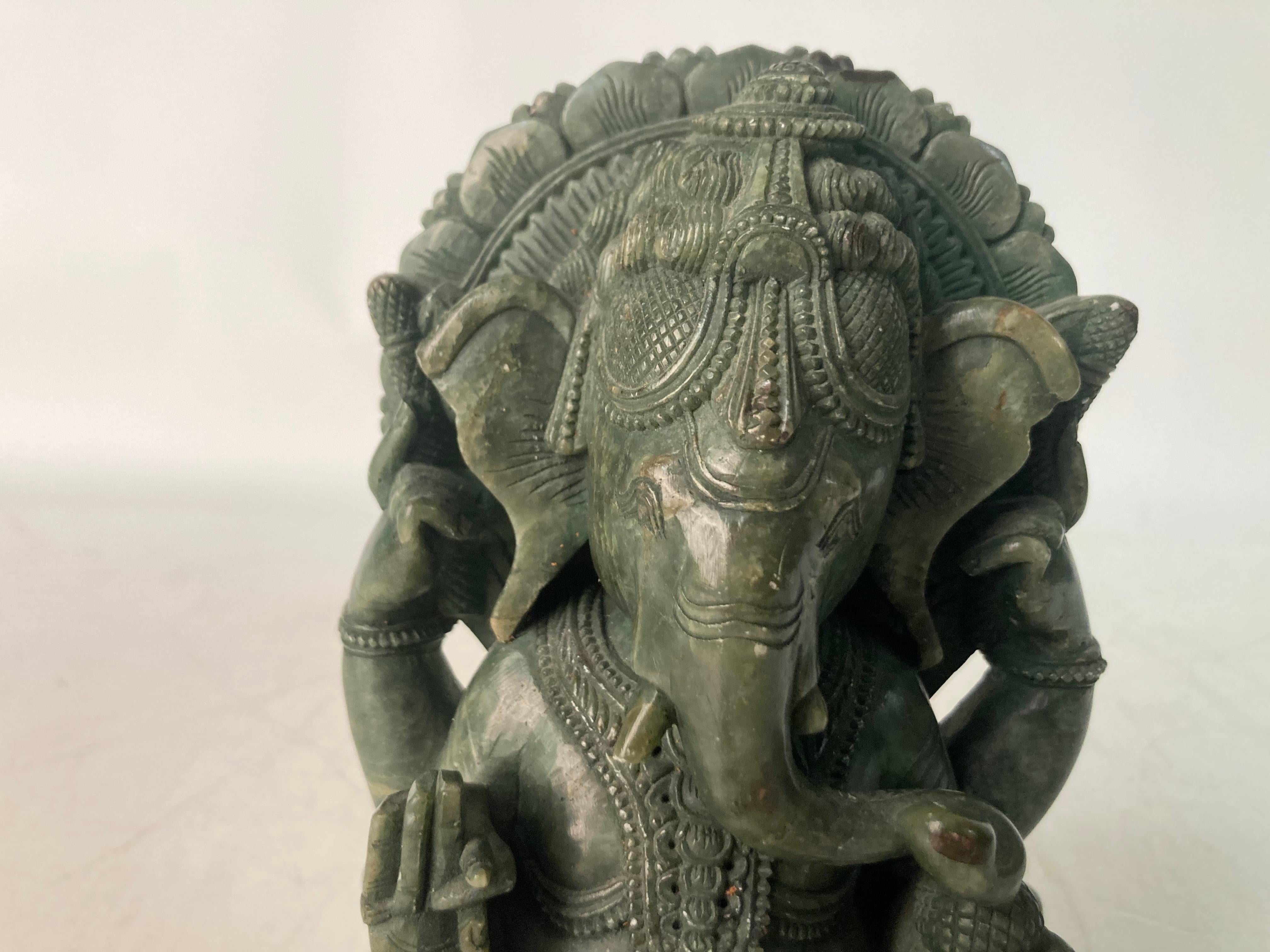 Anglo-Indian Spinach Green Onyx Sculpture of Ganesha