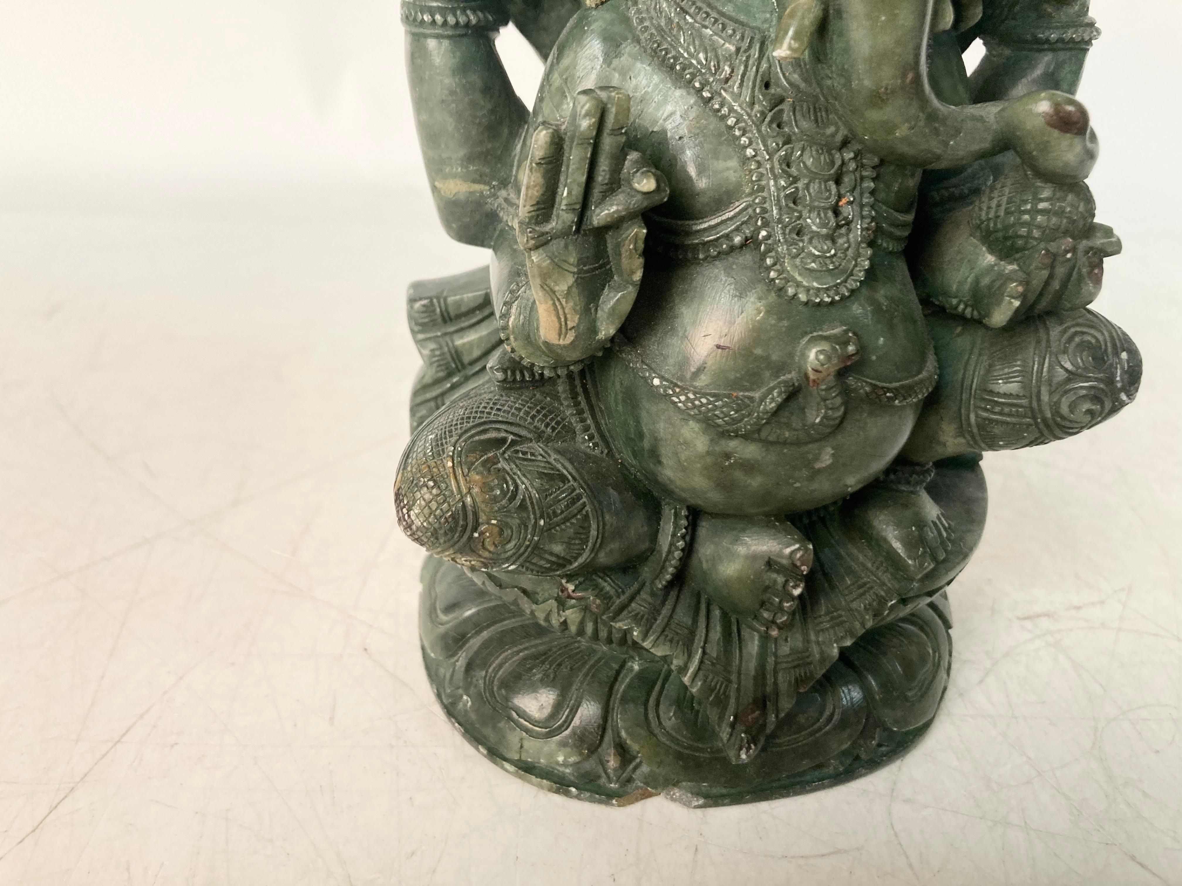 Indian Spinach Green Onyx Sculpture of Ganesha