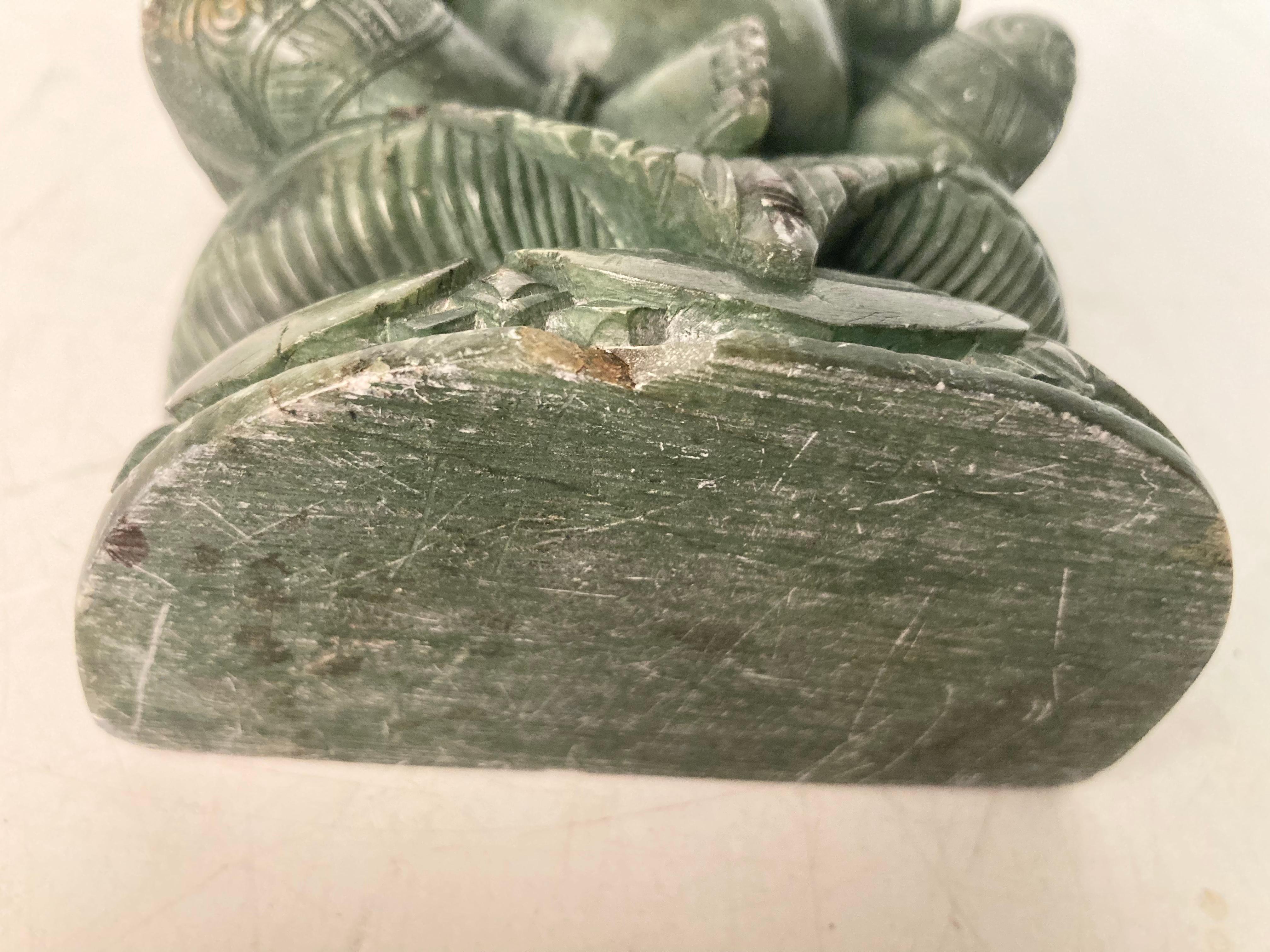 Carved Spinach Green Onyx Sculpture of Ganesha