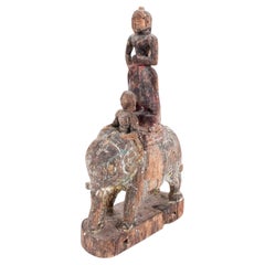 Indian Painted & Carved Wood Lakshmi Sculpture