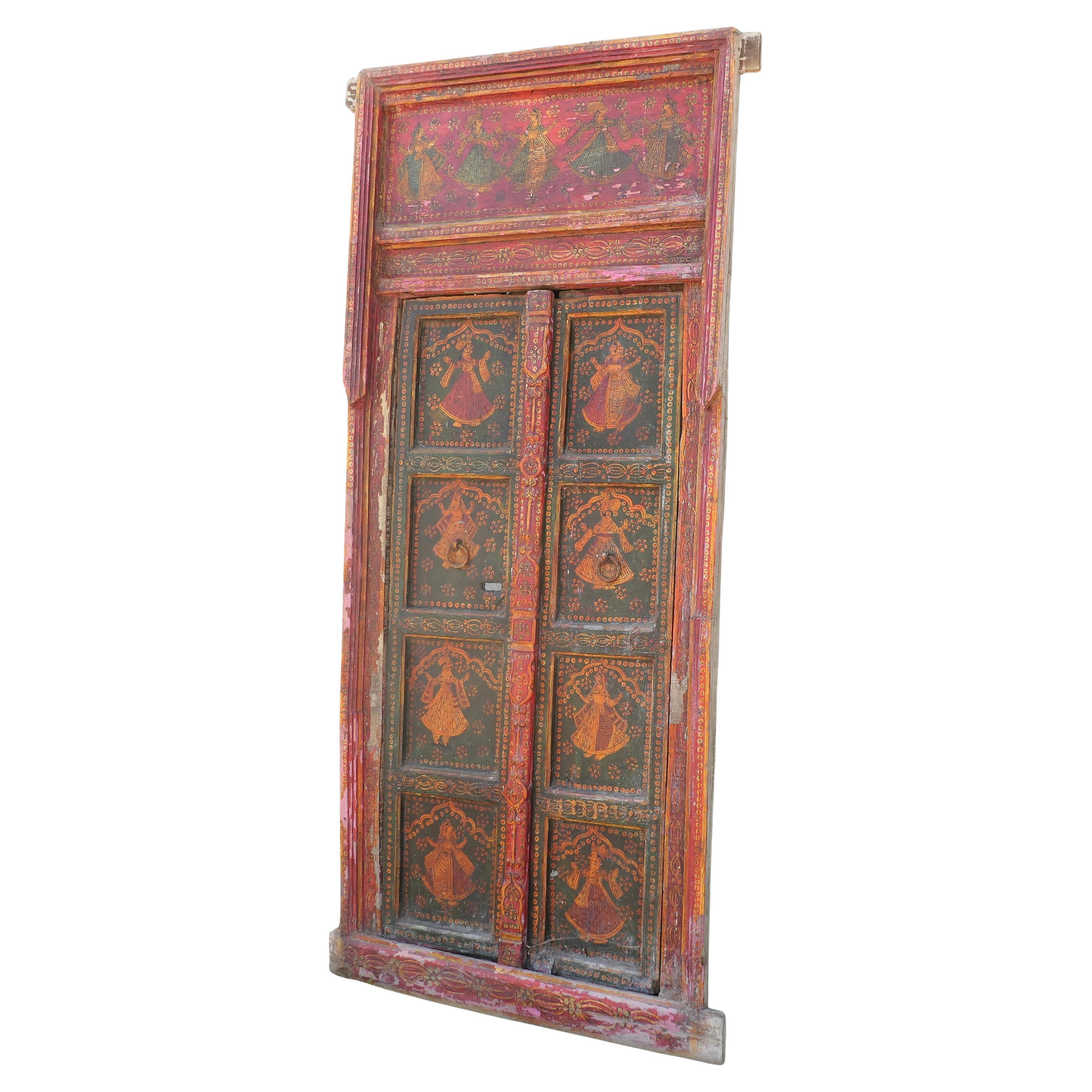 Porte dipinte in India con cornice originale, arte da parete
