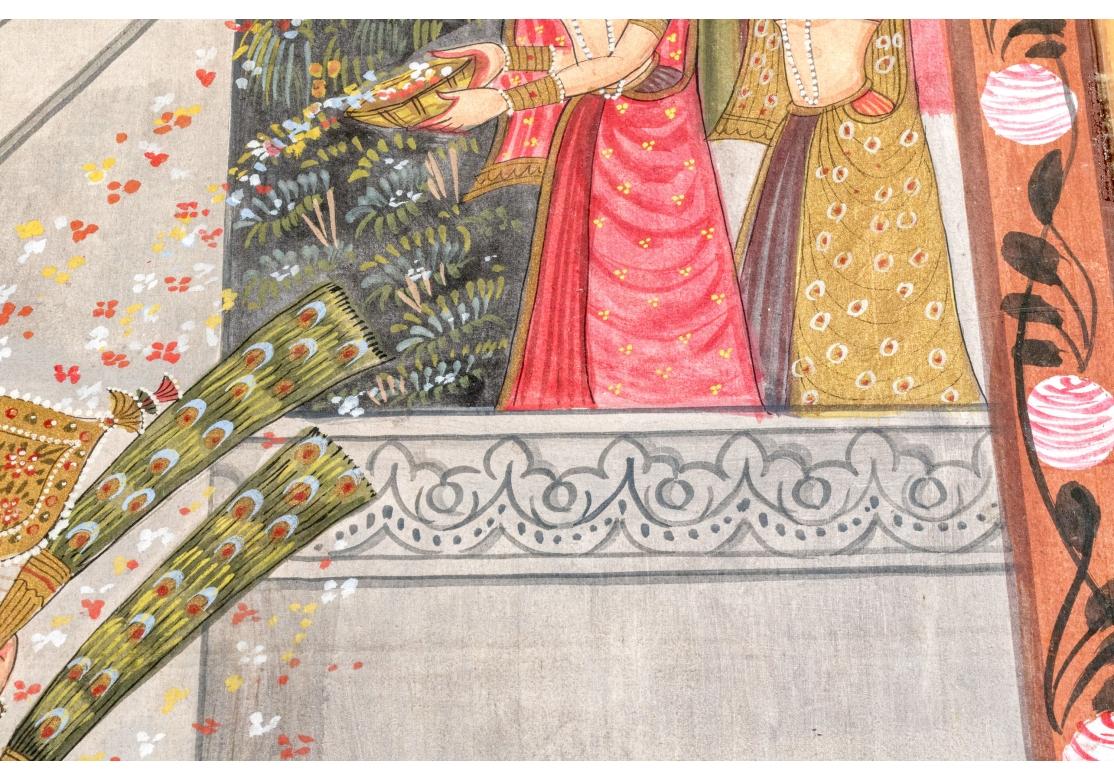 Indian Painted Paper Panel With Court Figures And A Deity For Sale 4