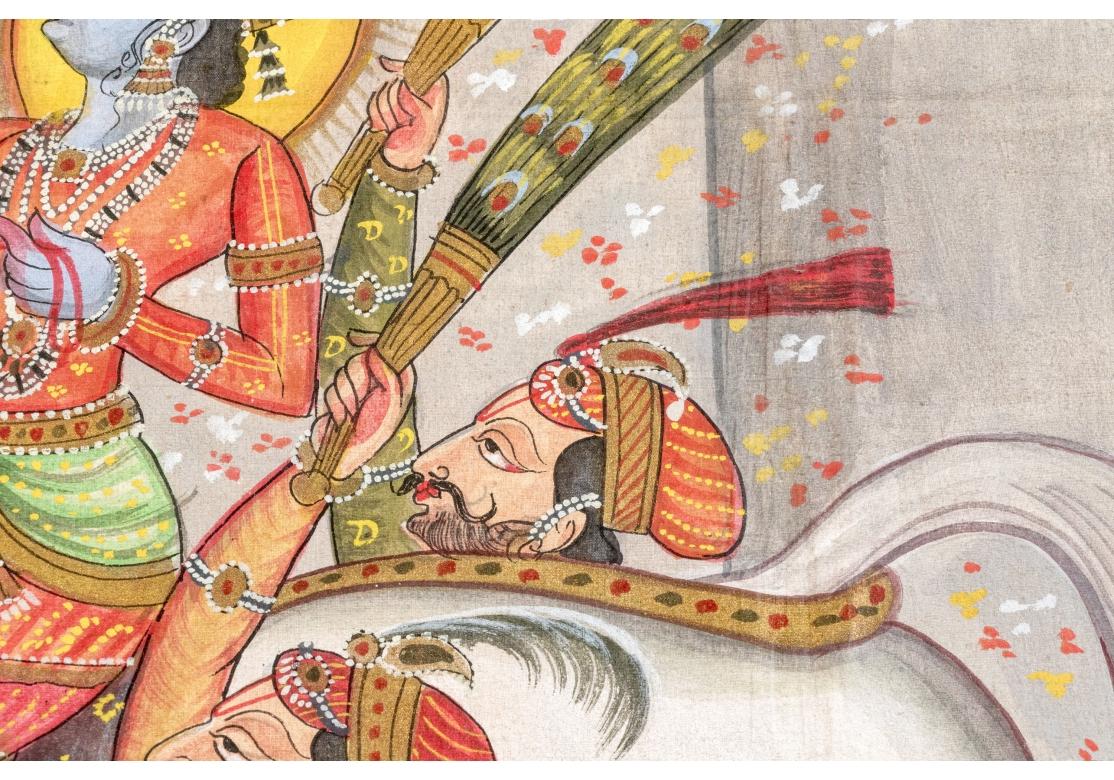 Indian Painted Paper Panel With Court Figures And A Deity For Sale 2