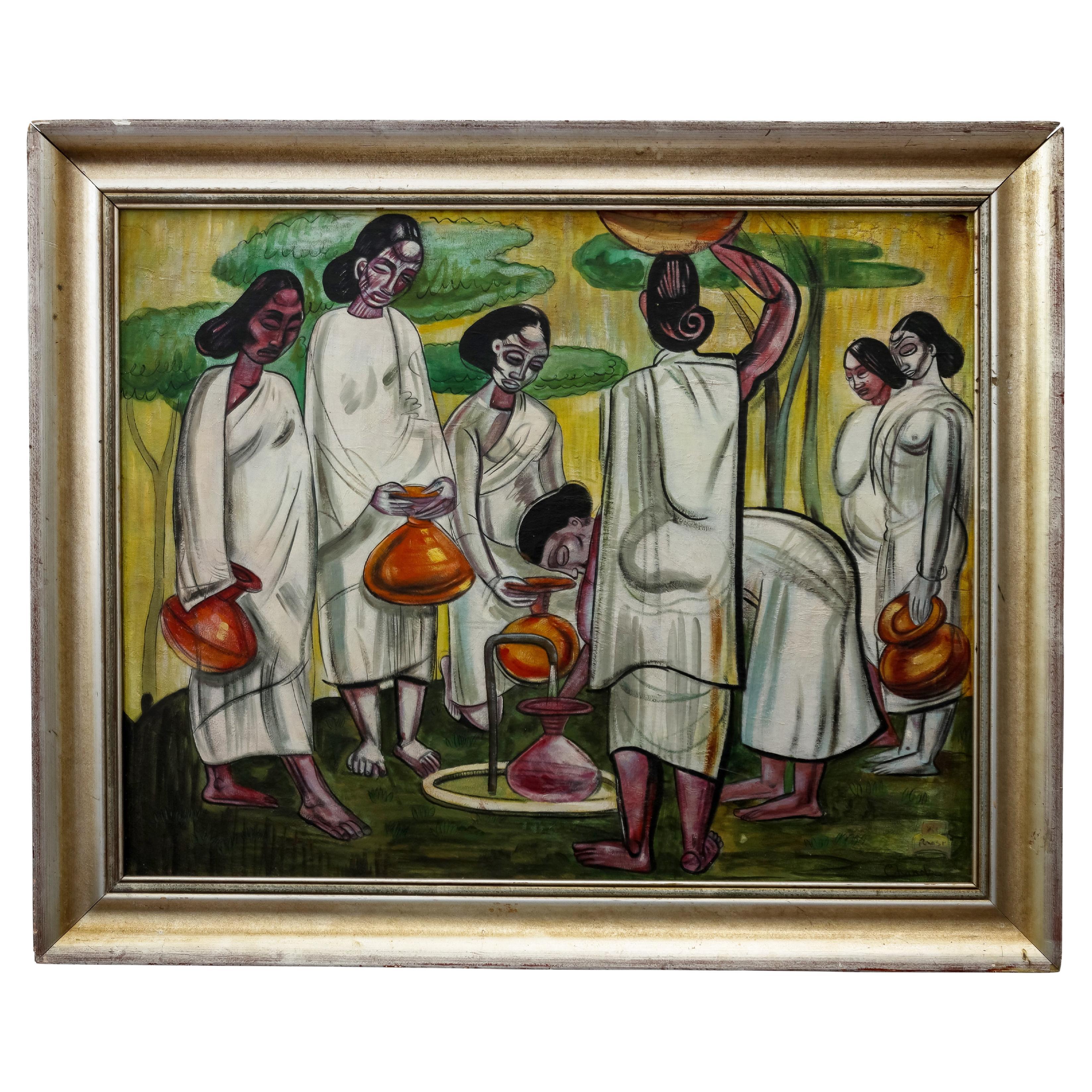 Peinture indienne de  Femmes porteuses d'eau en vente