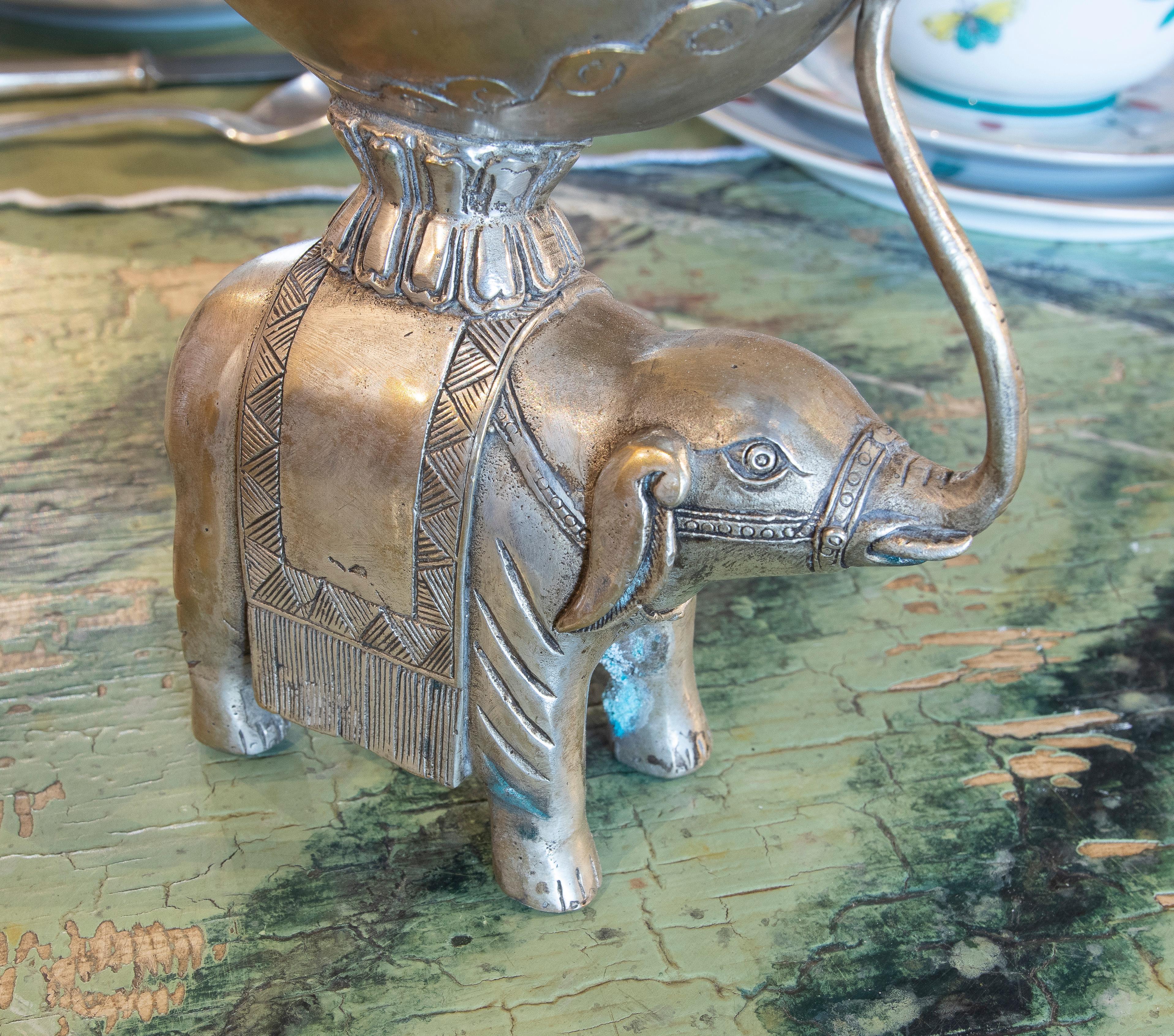 Indian Pair of Silver Plated Bronze Elephant Candlesticks For Sale 8