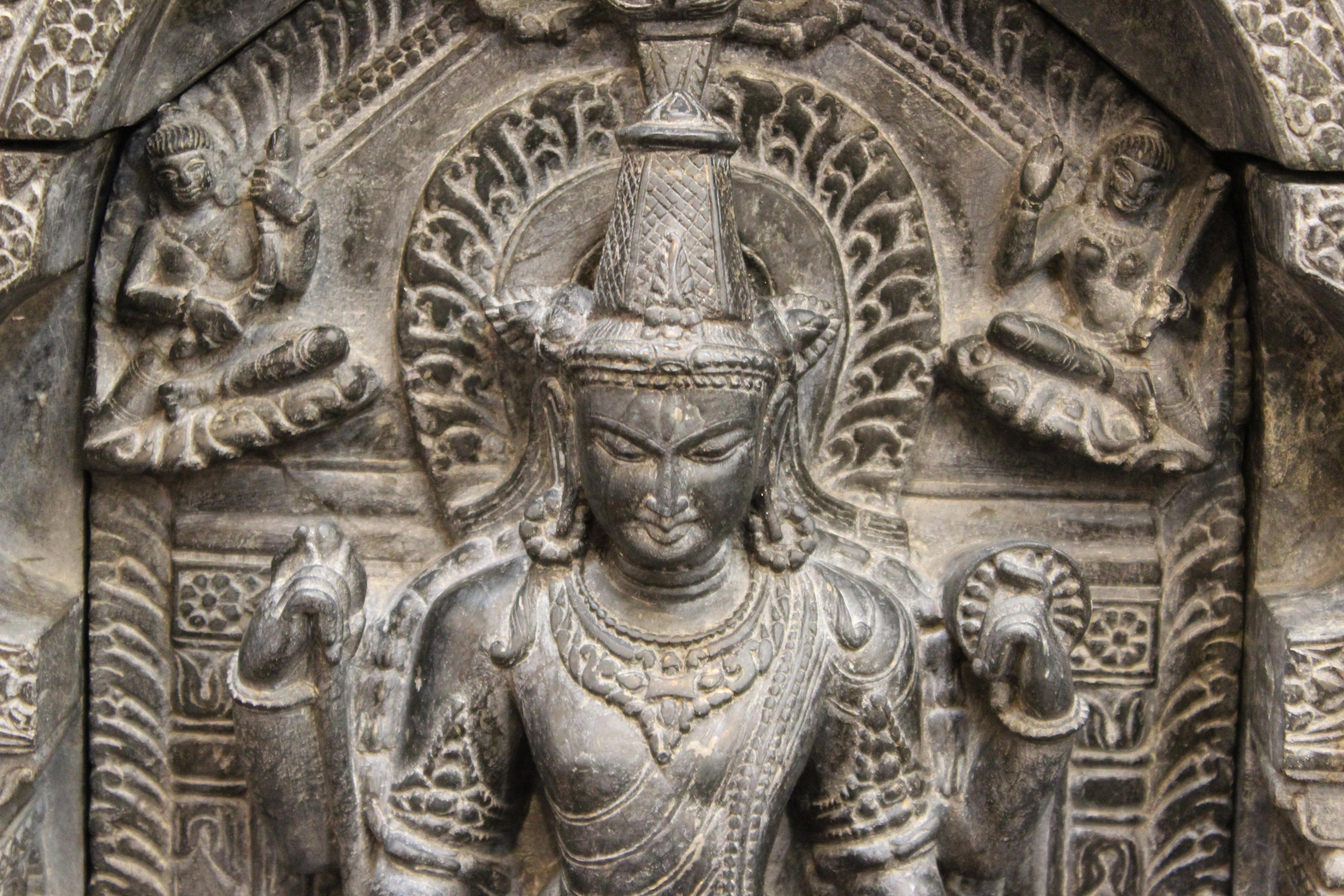 Indian Pala Style Stele of Gautama Buddha in Black Basalt 1