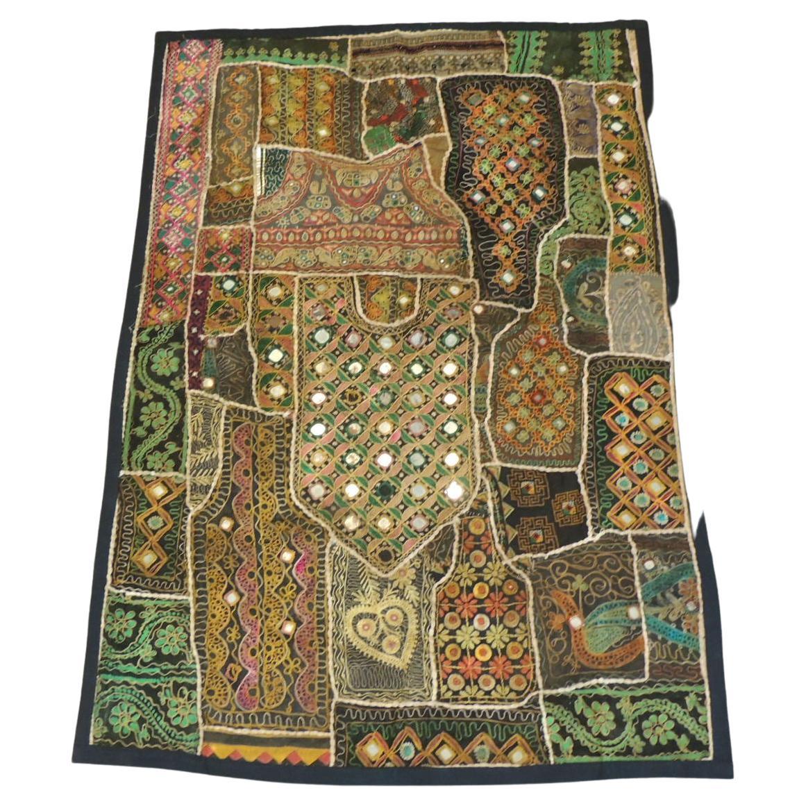 Wall Hangings Wall Décor Golden Vintage Indian Sari Patchwork Tapestry