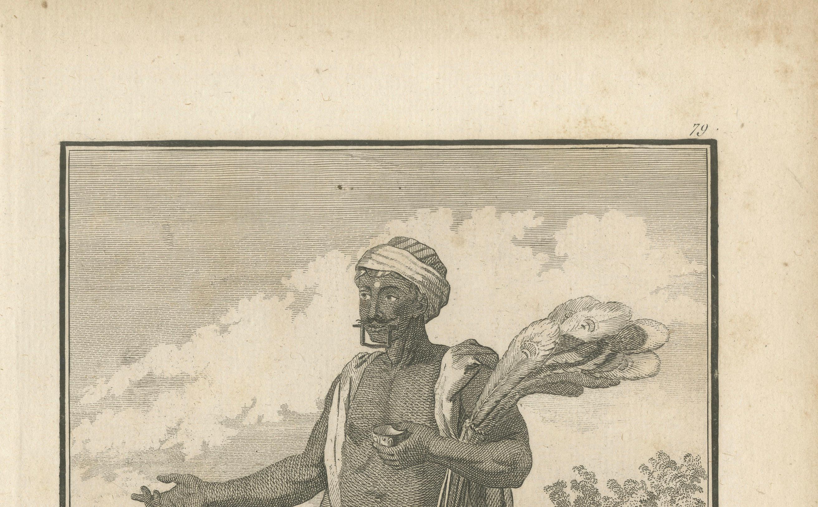 Français Pénitent indien avec des instruments rituels - Gravure d'après Sonnerat, 1806 en vente