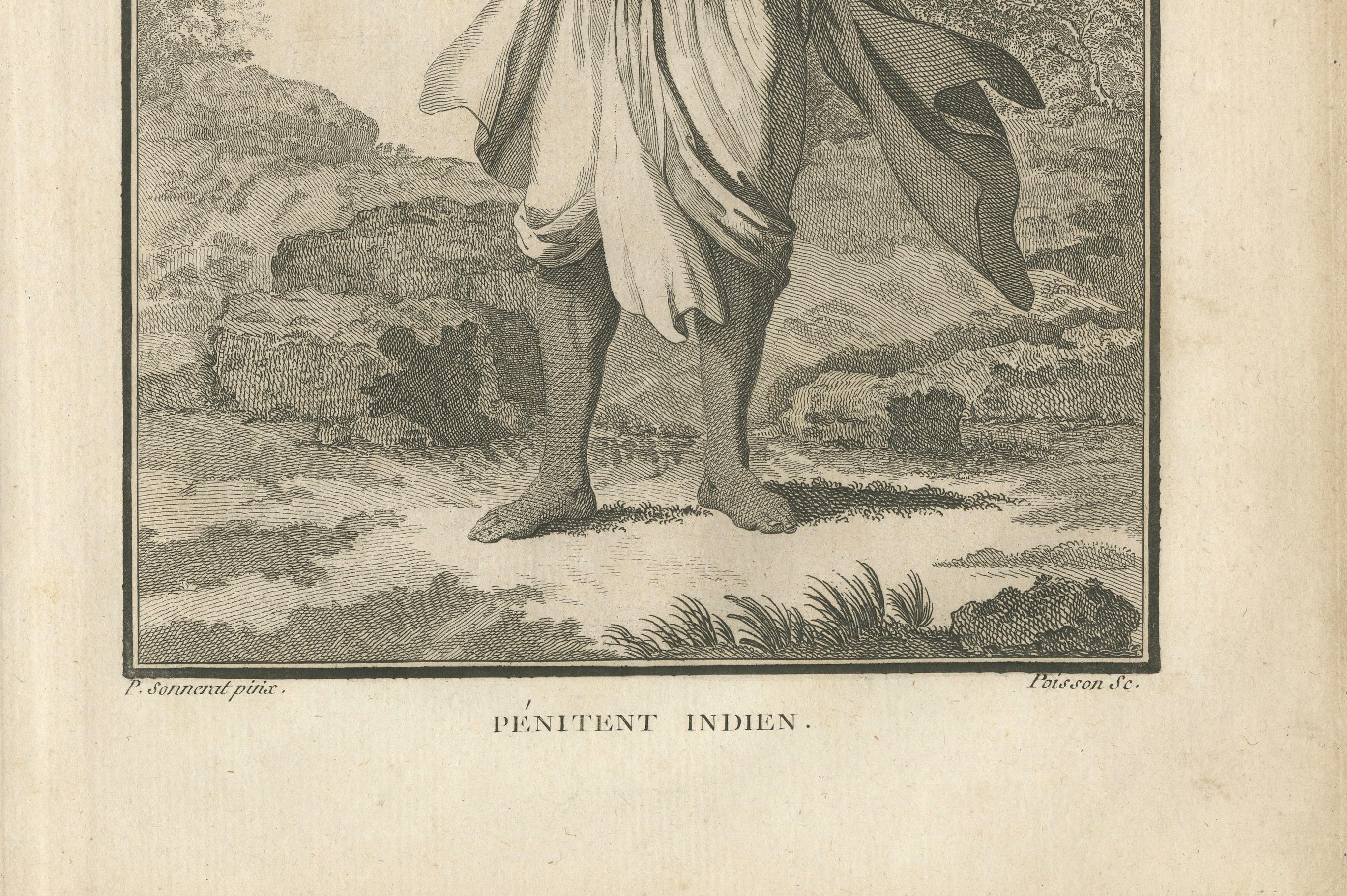 Gravé Pénitent indien avec des instruments rituels - Gravure d'après Sonnerat, 1806 en vente
