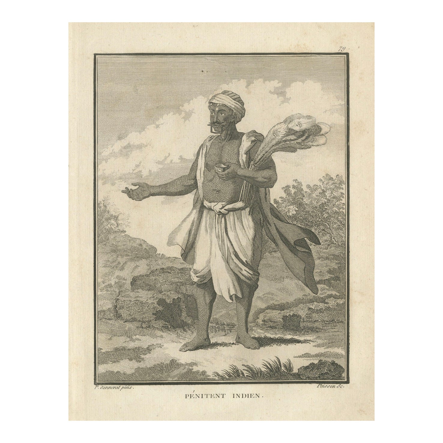 Pénitent indien avec des instruments rituels - Gravure d'après Sonnerat, 1806