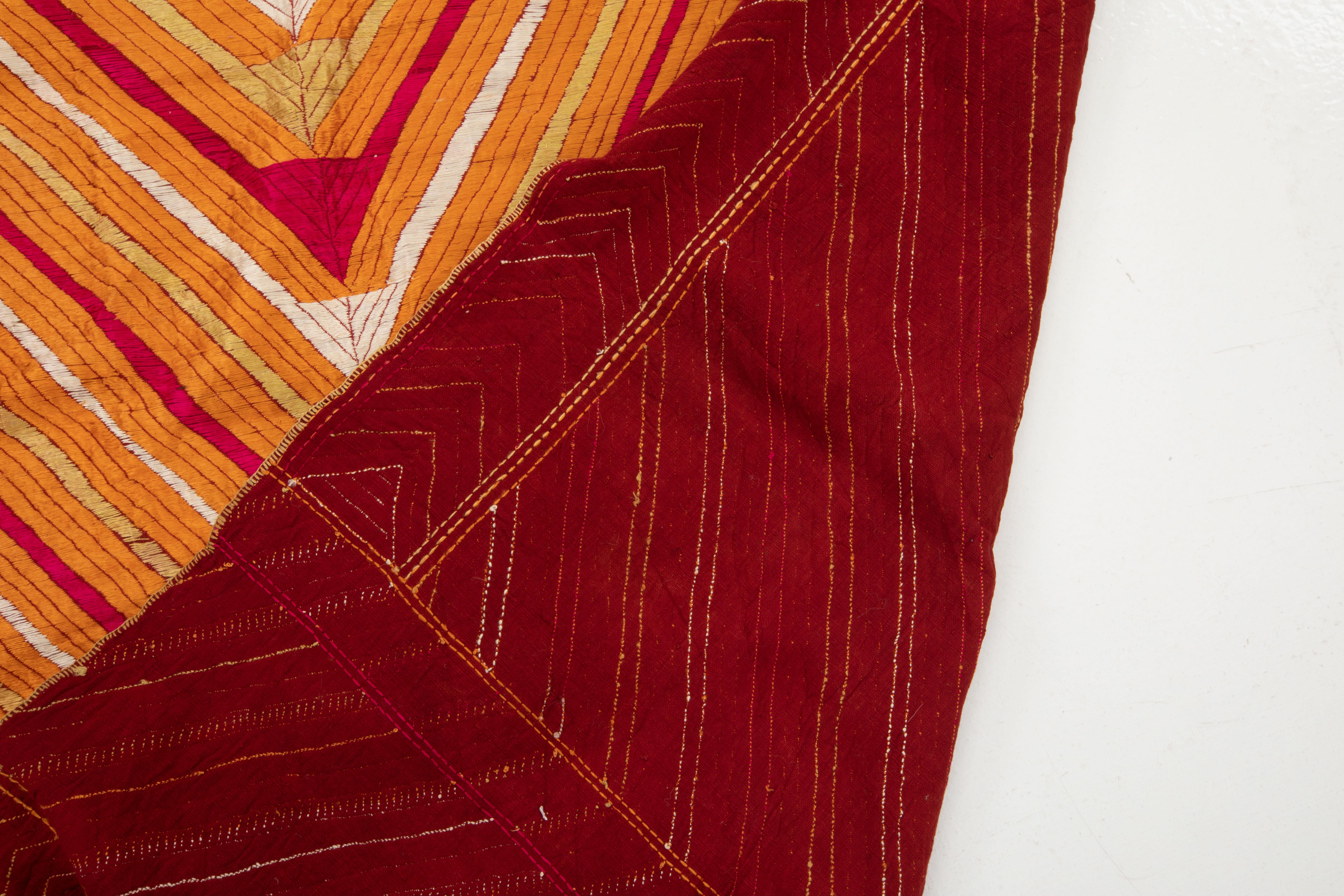 Silk Indian Phulkari Wedding Shawl , Early 20th C. For Sale