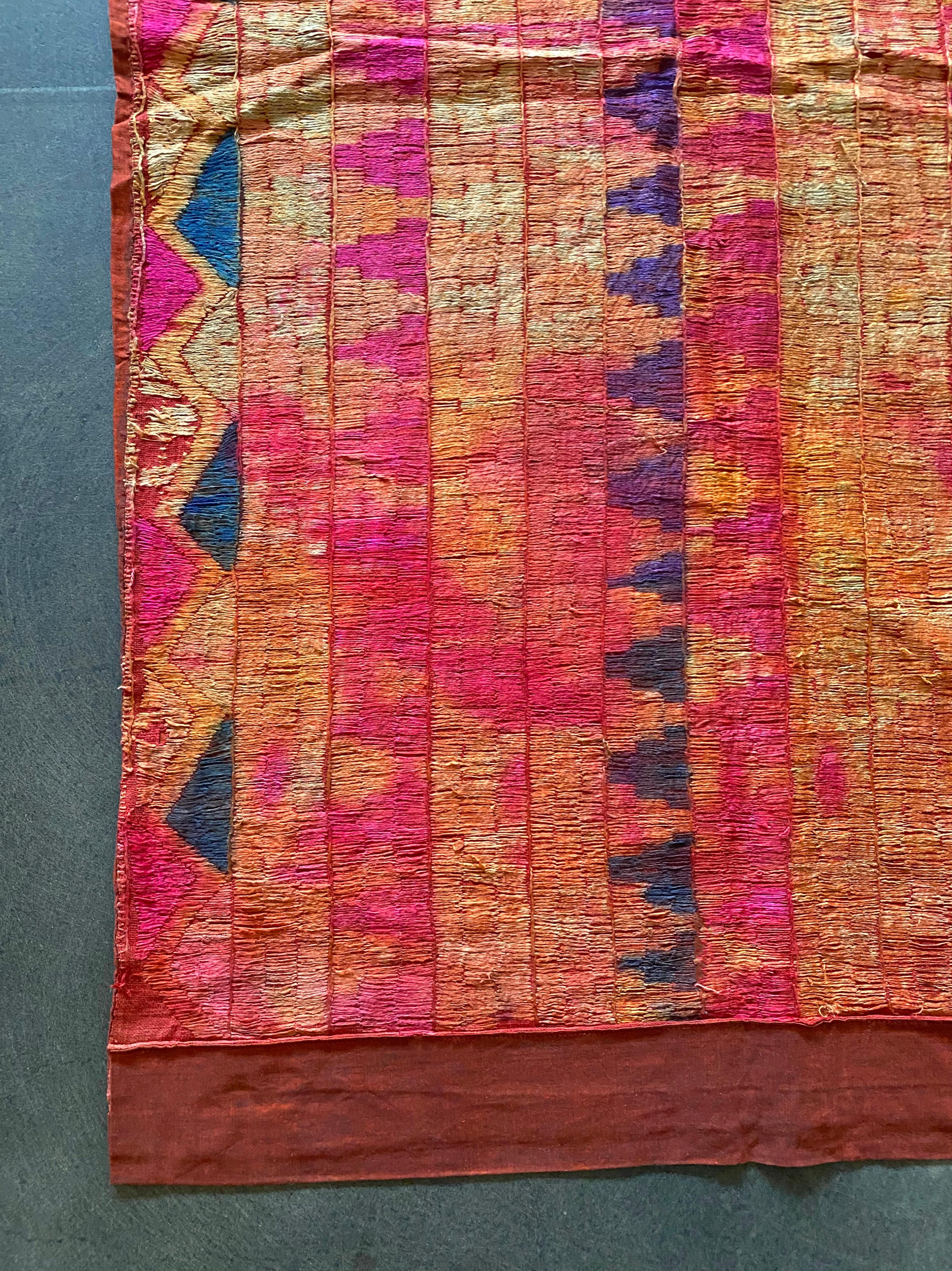 Hand-Crafted Indian Phulkari Wedding Textile, Silk & Cotton Embroidery, Punjab, 1900s For Sale