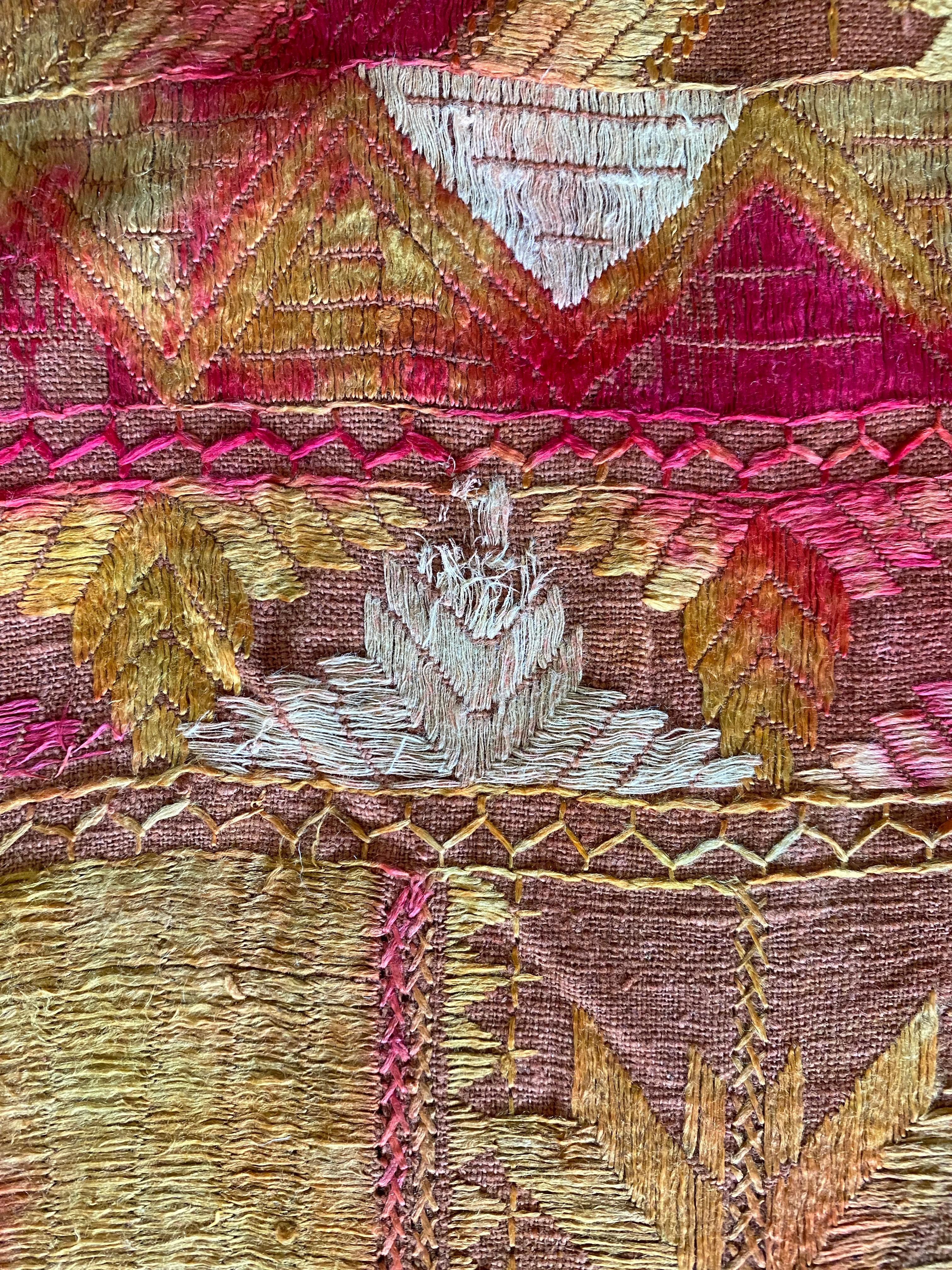 Indian Phulkari Wedding Textile, Silk & Cotton Embroidery, Punjab 1900s For Sale 1