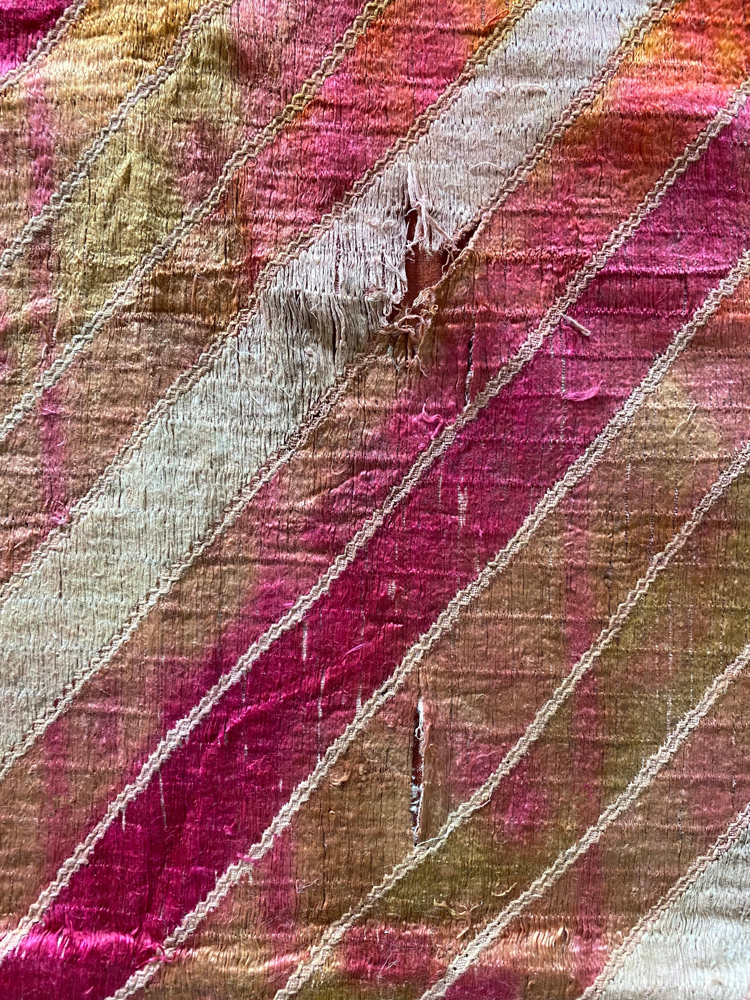 Indian Phulkari Wedding Textile, Silk & Cotton Embroidery, Punjab 1900s For Sale 2