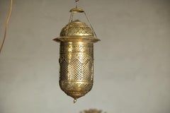 Indian Pierced Brass Hanging Decorative Lantern with Moorish Arch Motifs