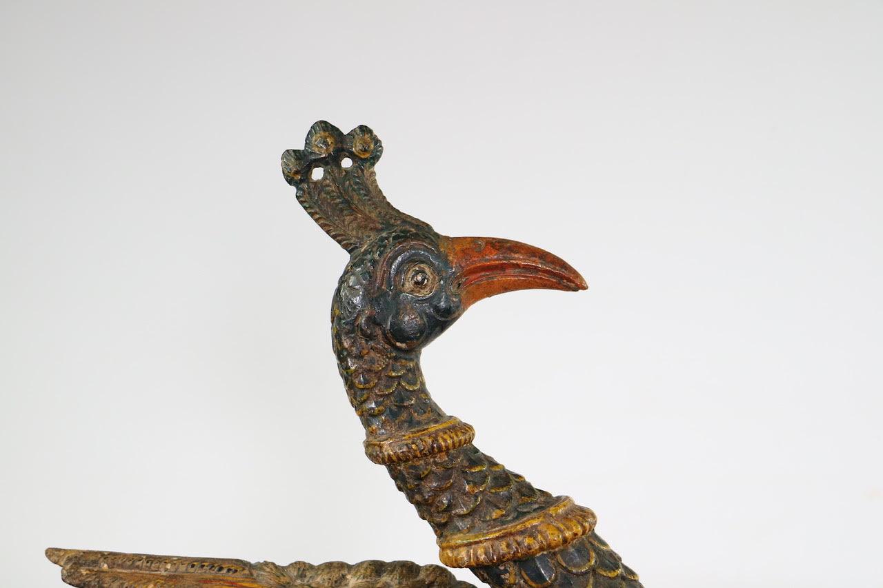 Indian Poly-Chrome Peacocks in Carved Wood, Late 18th Century 7