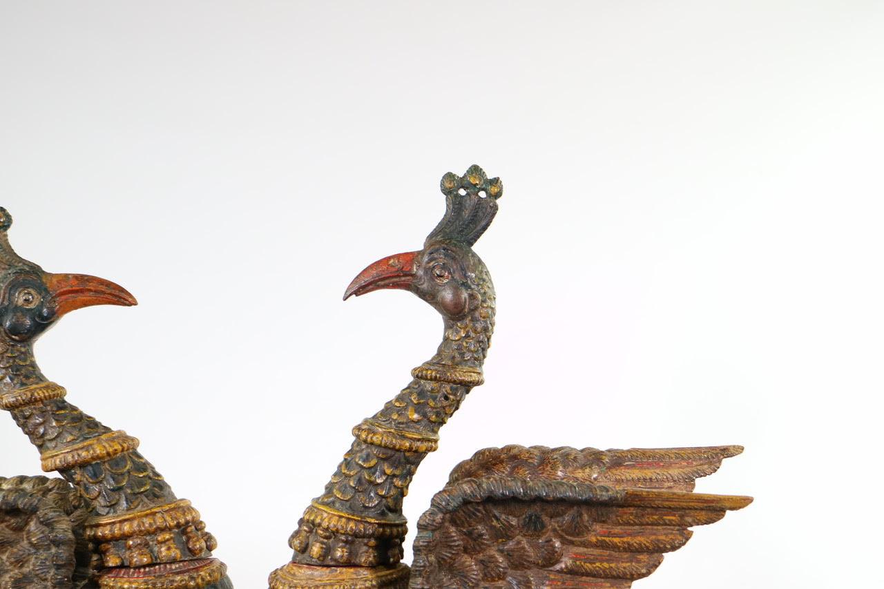 Indian Poly-Chrome Peacocks in Carved Wood, Late 18th Century 9