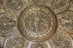 Indian Raj Period Chased and Engraved Copper and Silver Decorated Plaque