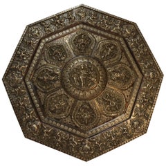 Indian Raj Period Chased and Engraved Copper and Silver Decorated Plaque