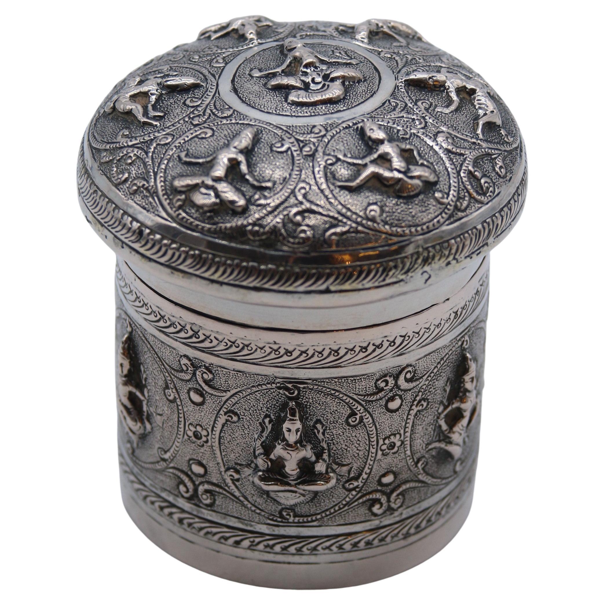 Indian Raj period silver repousse decorated lidded container, circa 1900