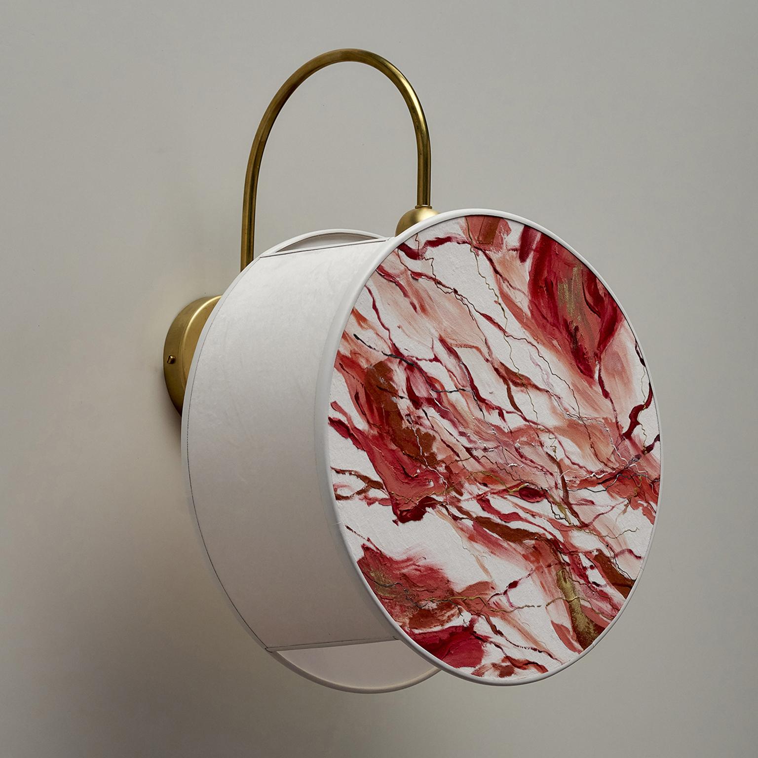Hand-Painted Indian Red Pattern Sconce Lamps Handmade Painting Velvet and Natural Brass For Sale