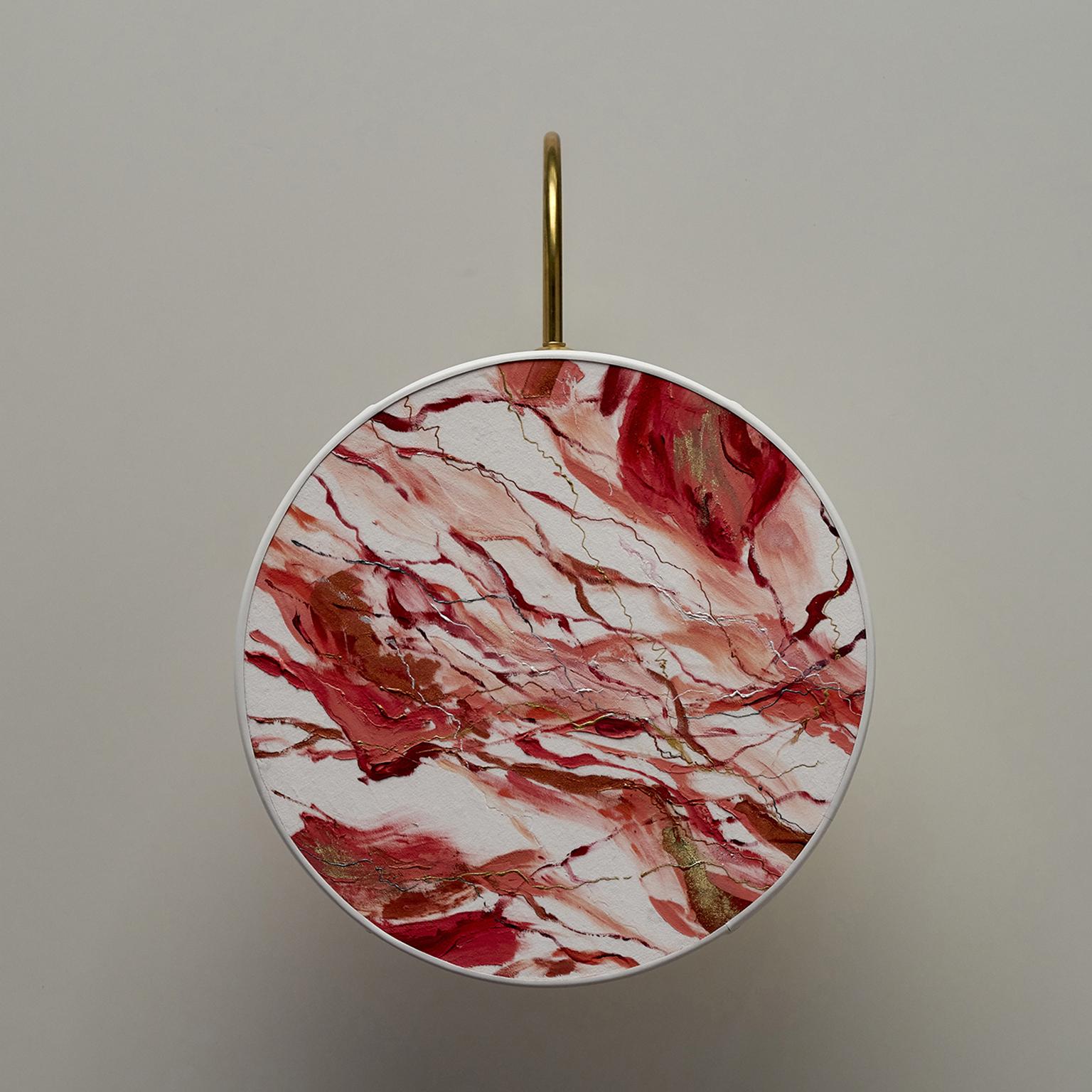 Contemporary Indian Red Pattern Sconce Lamps Handmade Painting Velvet and Natural Brass For Sale