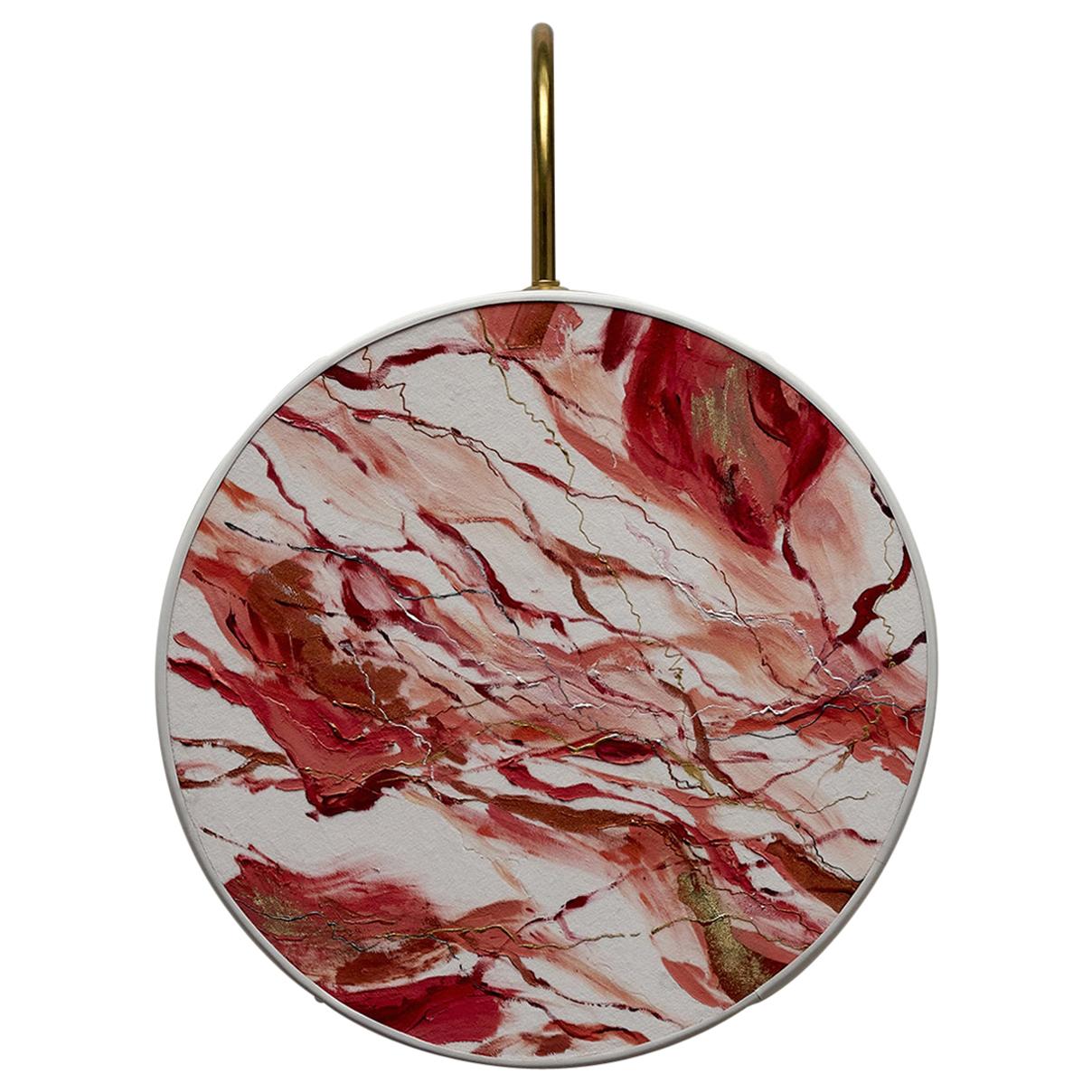 Indian Red Pattern Sconce Lamps Handmade Painting Velvet and Natural Brass For Sale