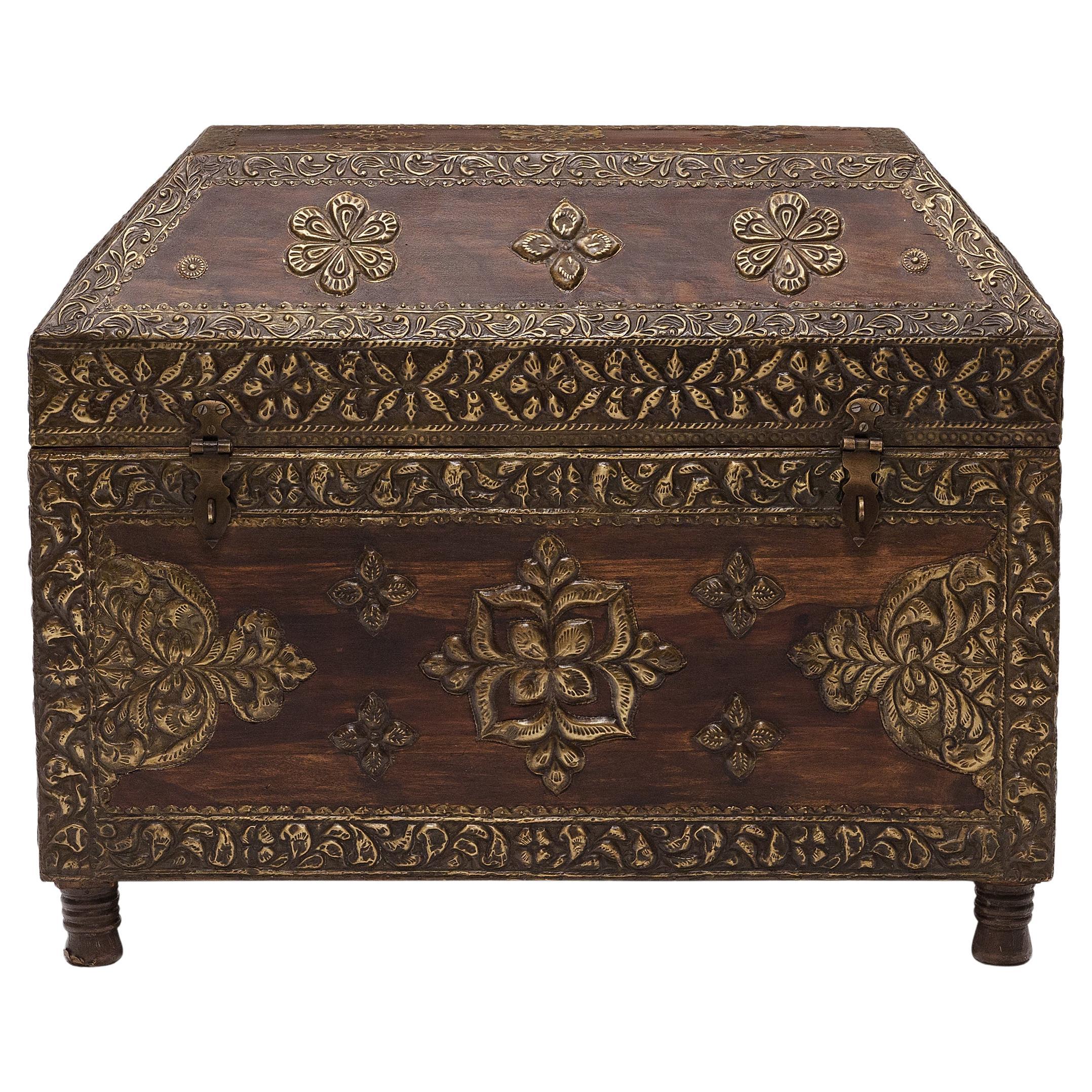Indian Repoussé Brass Bound Chest
