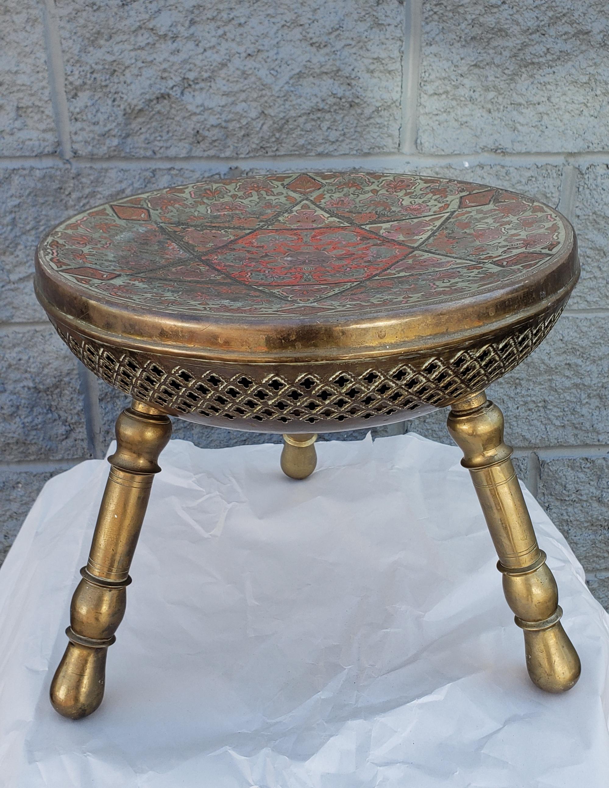 Indian Repoussé & Engraved Brass Bowl / Planter on Engraved Brass Stand / Stool For Sale 6