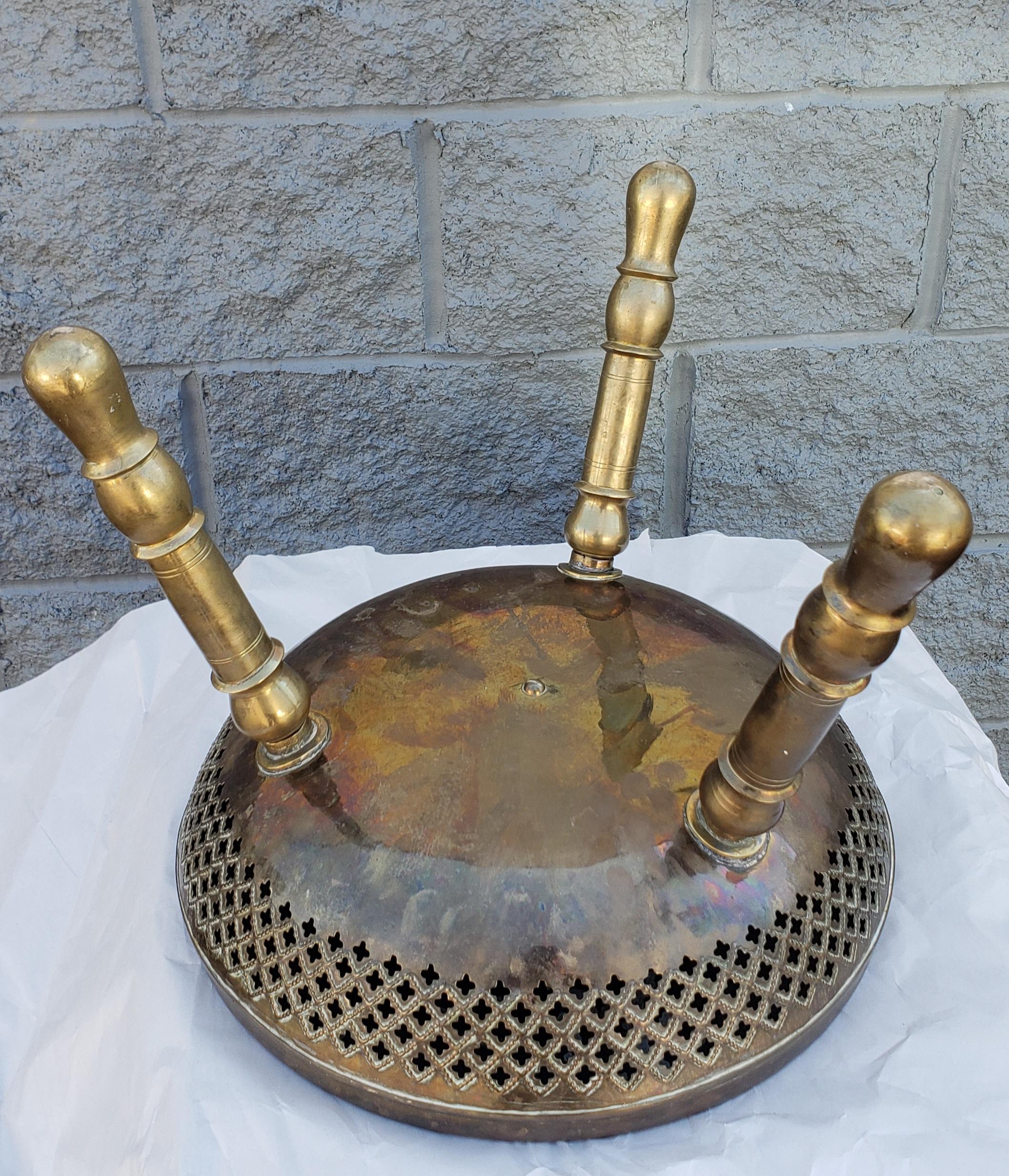 Indian Repoussé & Engraved Brass Bowl / Planter on Engraved Brass Stand / Stool For Sale 10