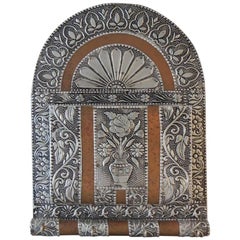 Indian Repousse Letters and Keys Tin and Wood Wall Caddy