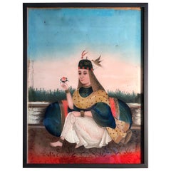 Antique Indian Reverse Painting on Glass, 19th Century