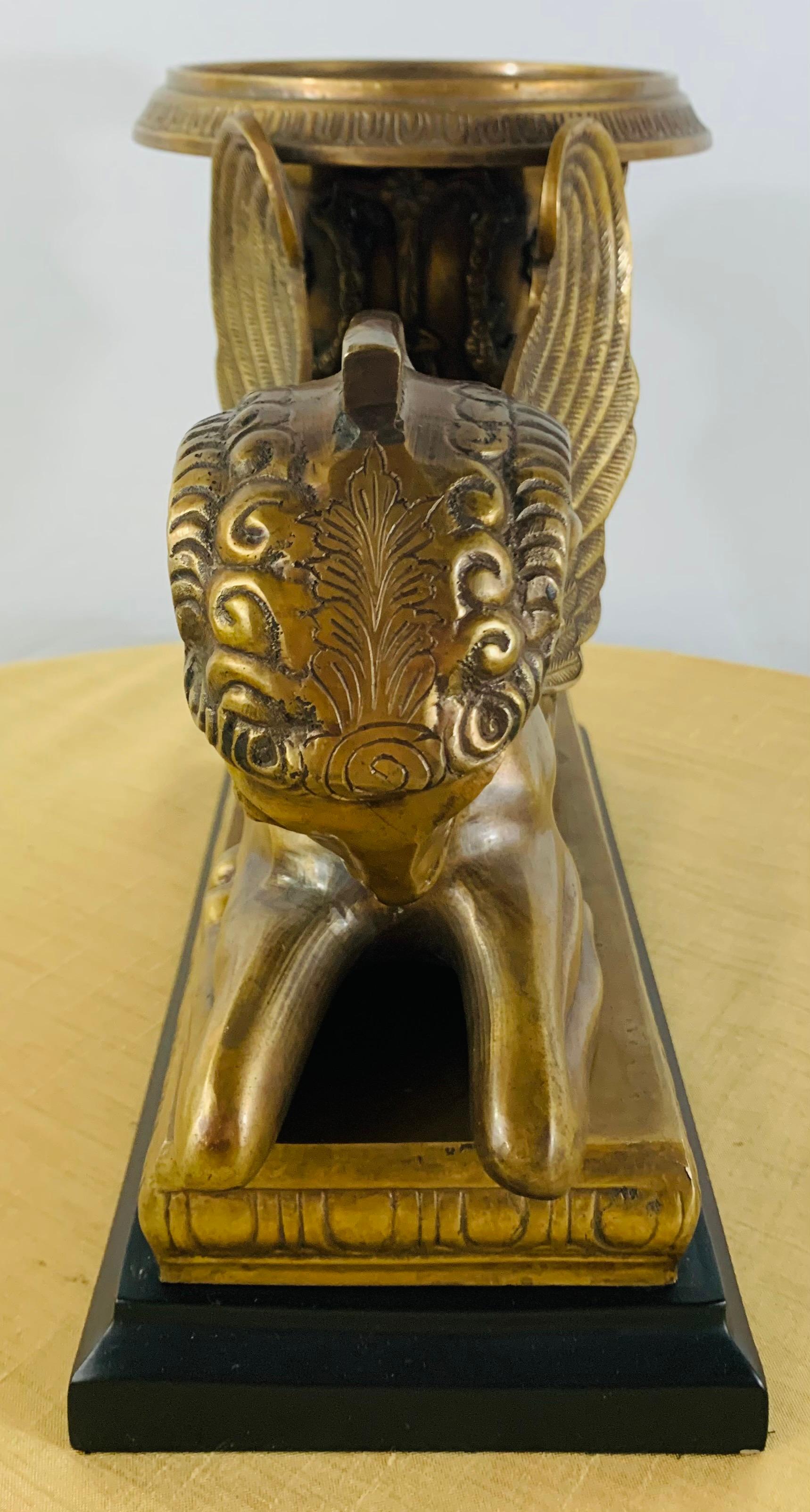 Indian Rhyton Shaped Brass Sculpture or Statue with Winged Ram In Good Condition For Sale In Plainview, NY