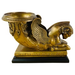 Indian Rhyton Shaped Brass Sculpture or Statue with Winged Ram