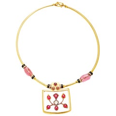 Indian Rock Crystal Tourmaline Diamond Necklace