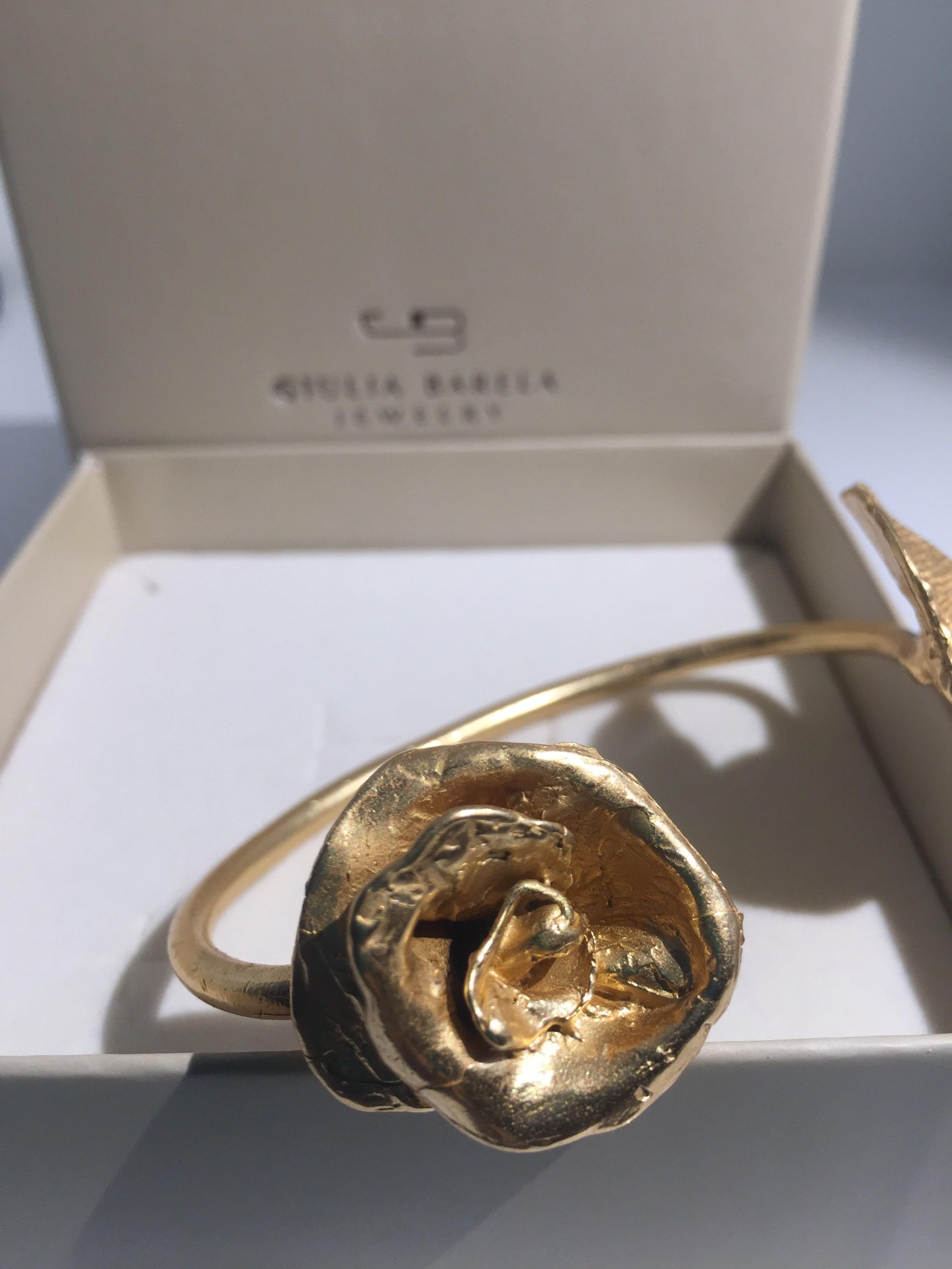 Giulia Barela 24 Karat Fine Gold-Plated Bronze Indian Rose Cuff Bracelet For Sale 1