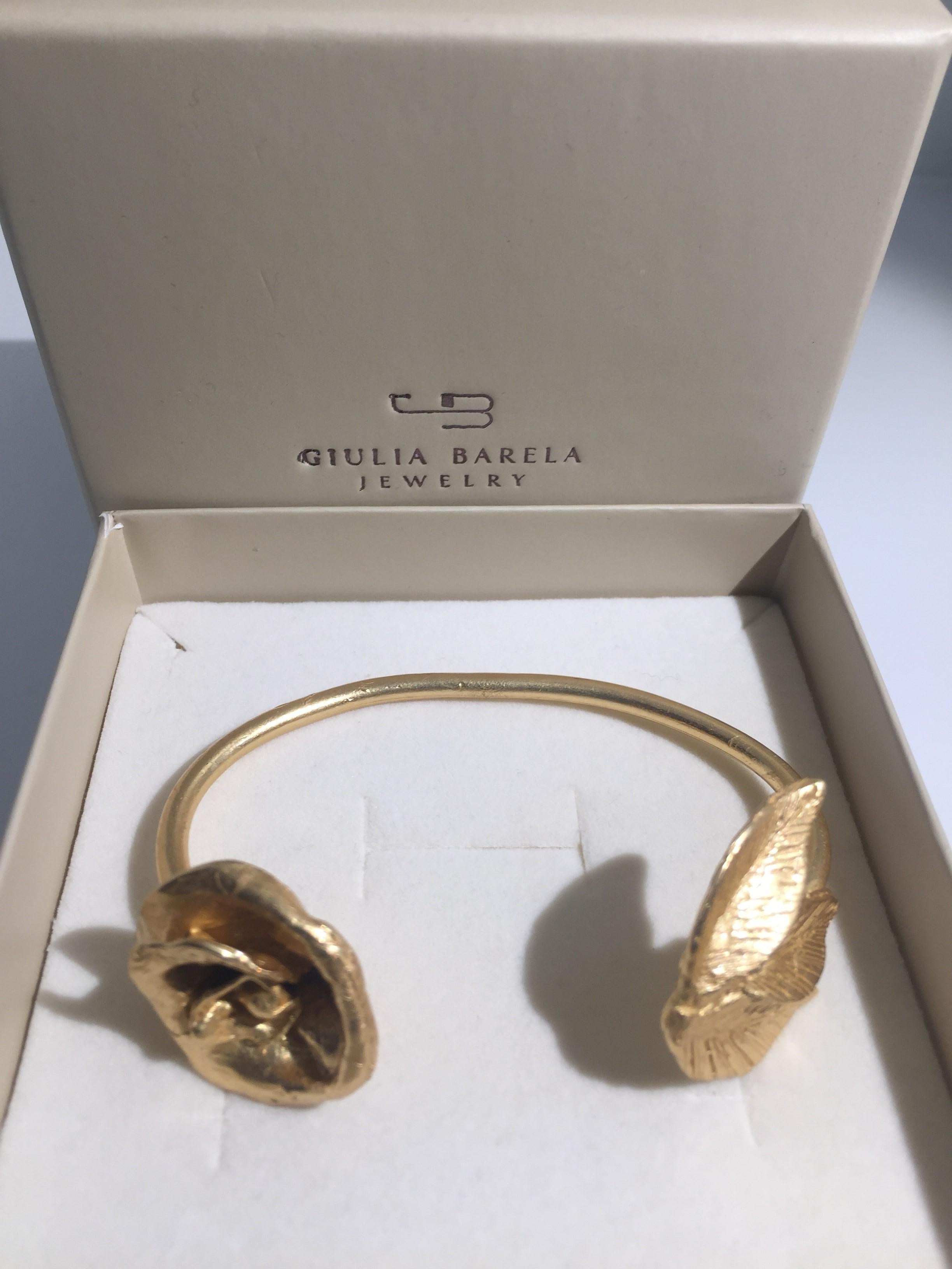 Giulia Barela 24 Karat Fine Gold-Plated Bronze Indian Rose Cuff Bracelet For Sale 2