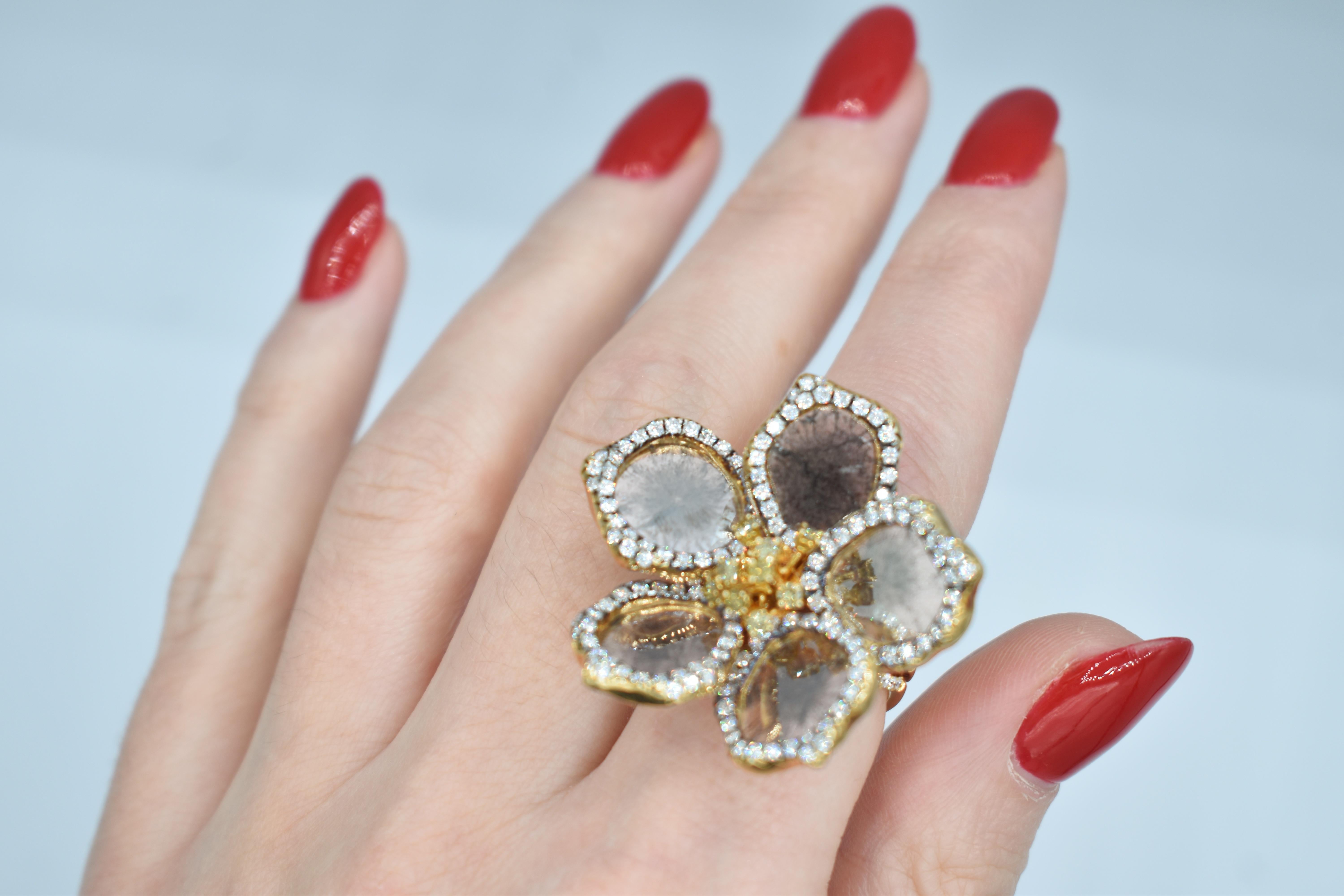 Indian Rose Cut Diamond Flower Ring
A Captivating Bloom of Elegance and Craftsmanship

Embrace the enchanting allure of this Indian Rose Cut Diamond Flower Ring, a stunning piece that beautifully marries timeless artistry with contemporary elegance.