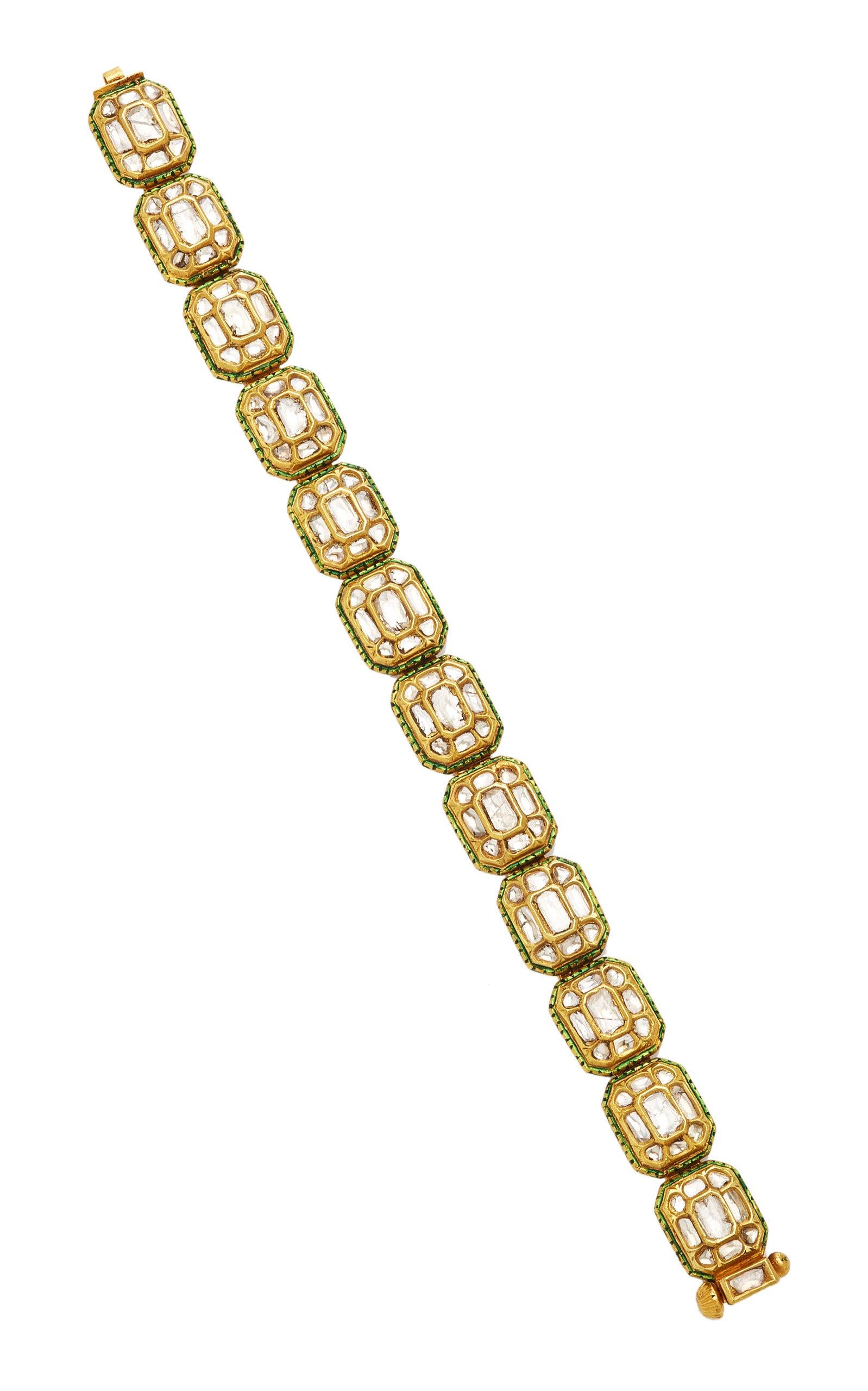 Women's Indian Rose Cut Diamonds Enamel Bracelet