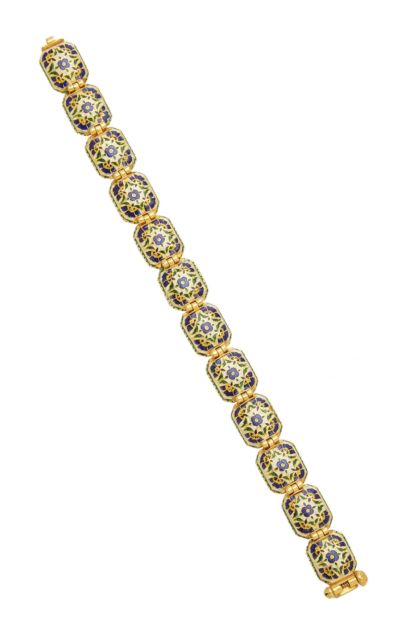 Indian Rose Cut Diamonds Enamel Bracelet 1