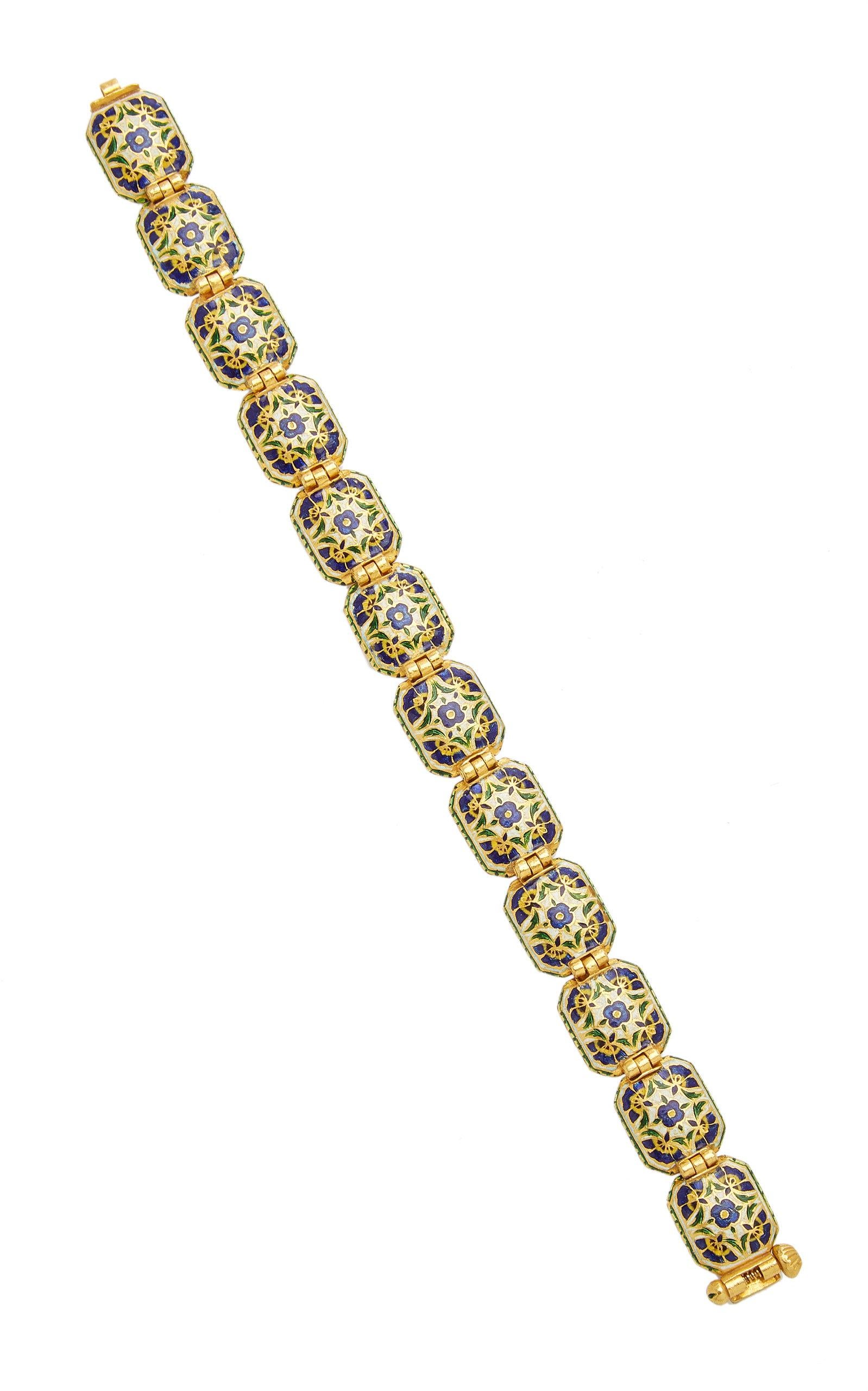 Indian Rose Cut Diamonds Enamel Bracelet 1